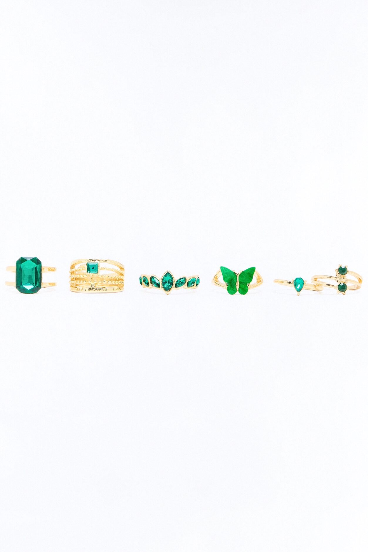 Be Honest With Me 6 Piece Ring Set - Gold/Green