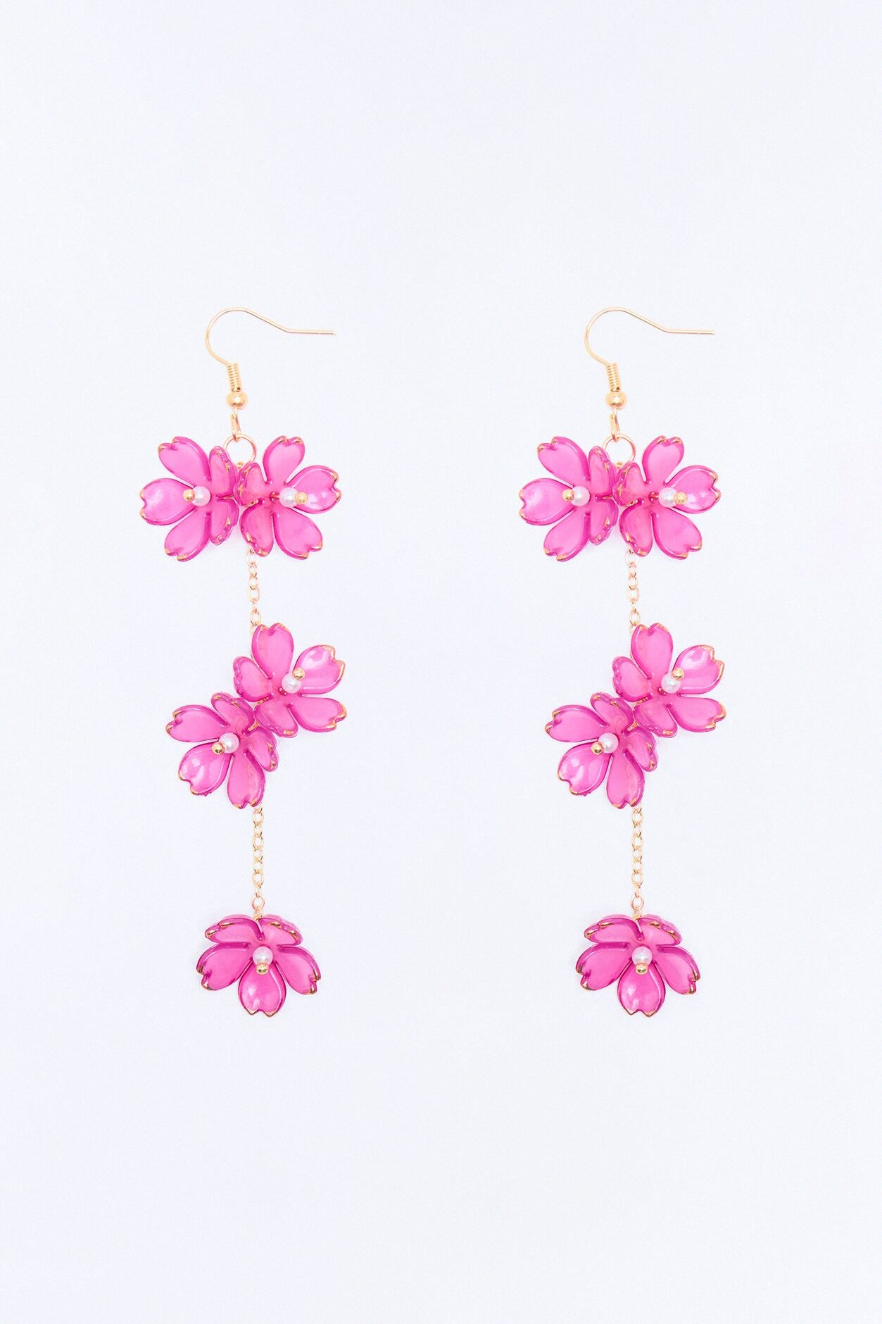 Grow Apart Floral Linear Earrings - Fuchsia