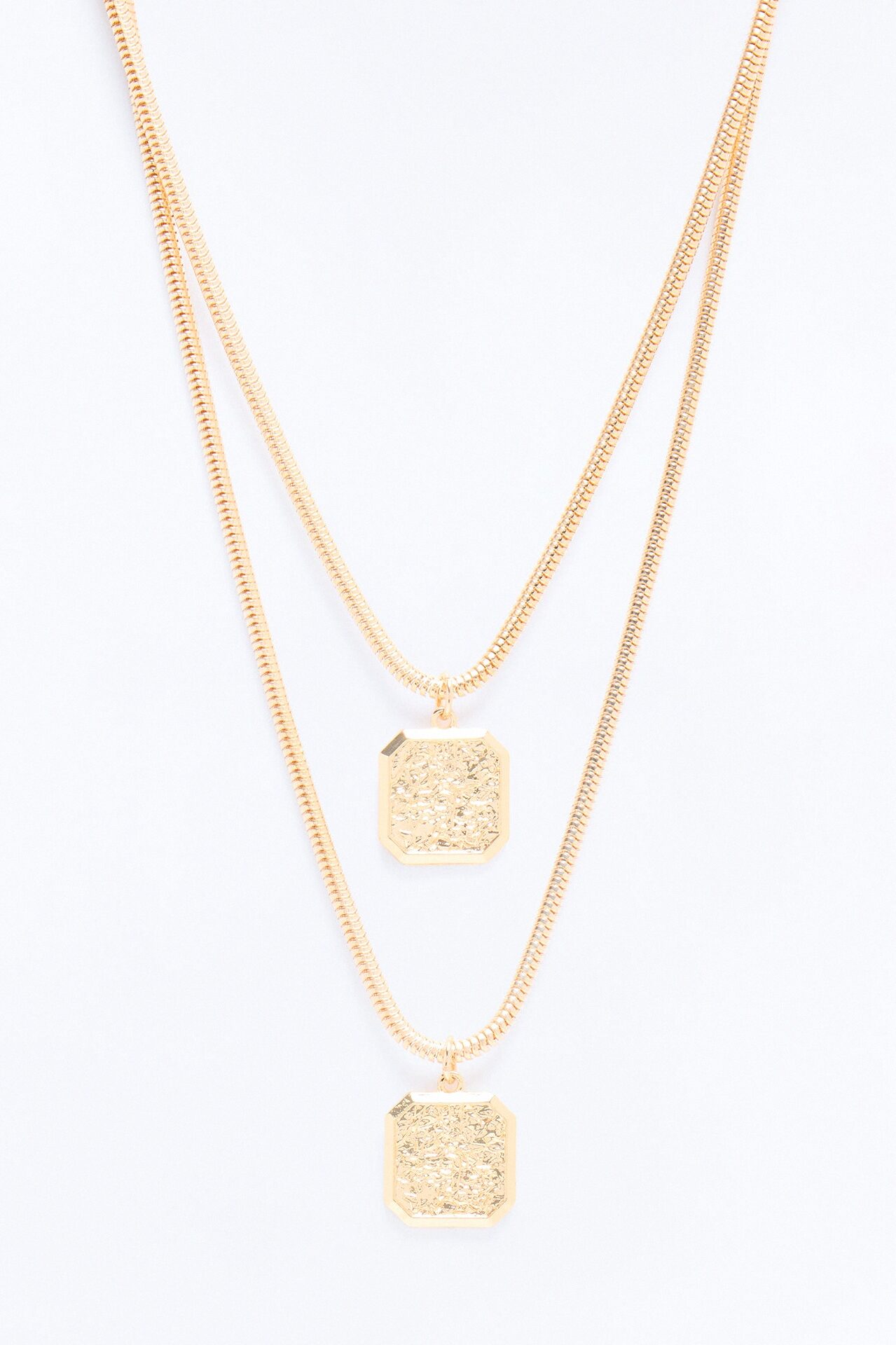 Hammered Pendant Snake Chain Necklace Set - Gold
