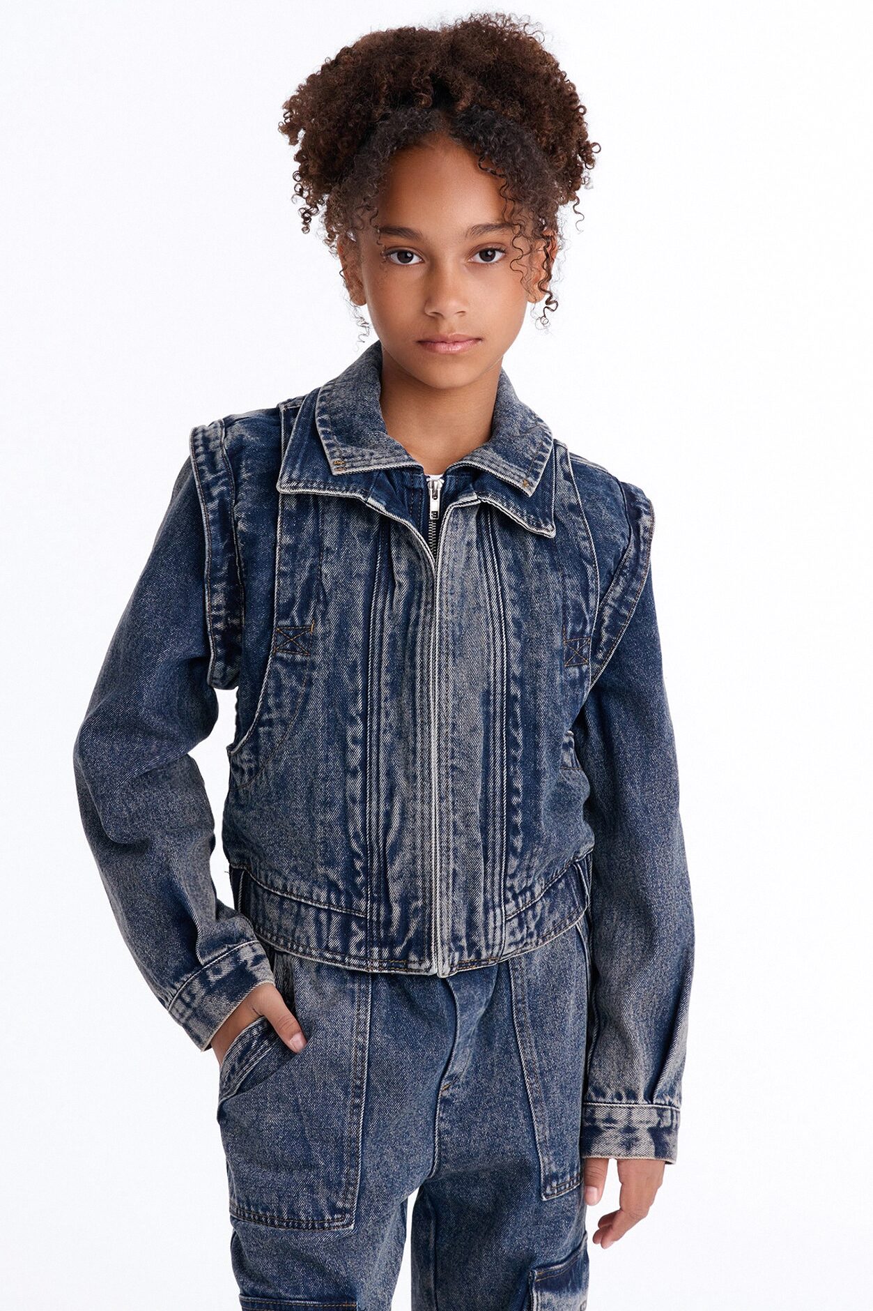 Mini Get To You Denim Jacket - Acid Wash Blue