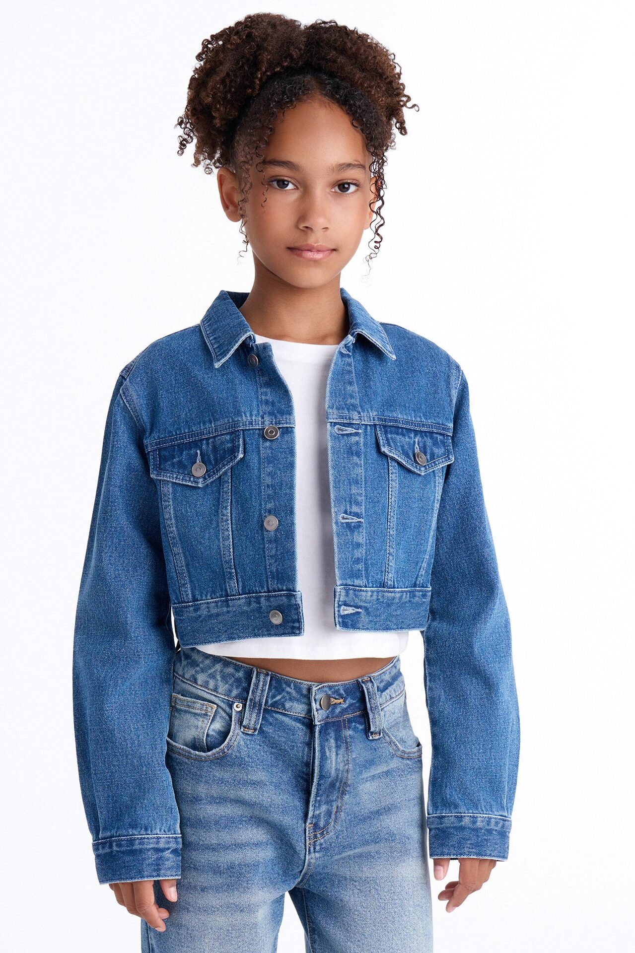 Mini Cora Super Cropped Denim Jacket - Medium Wash