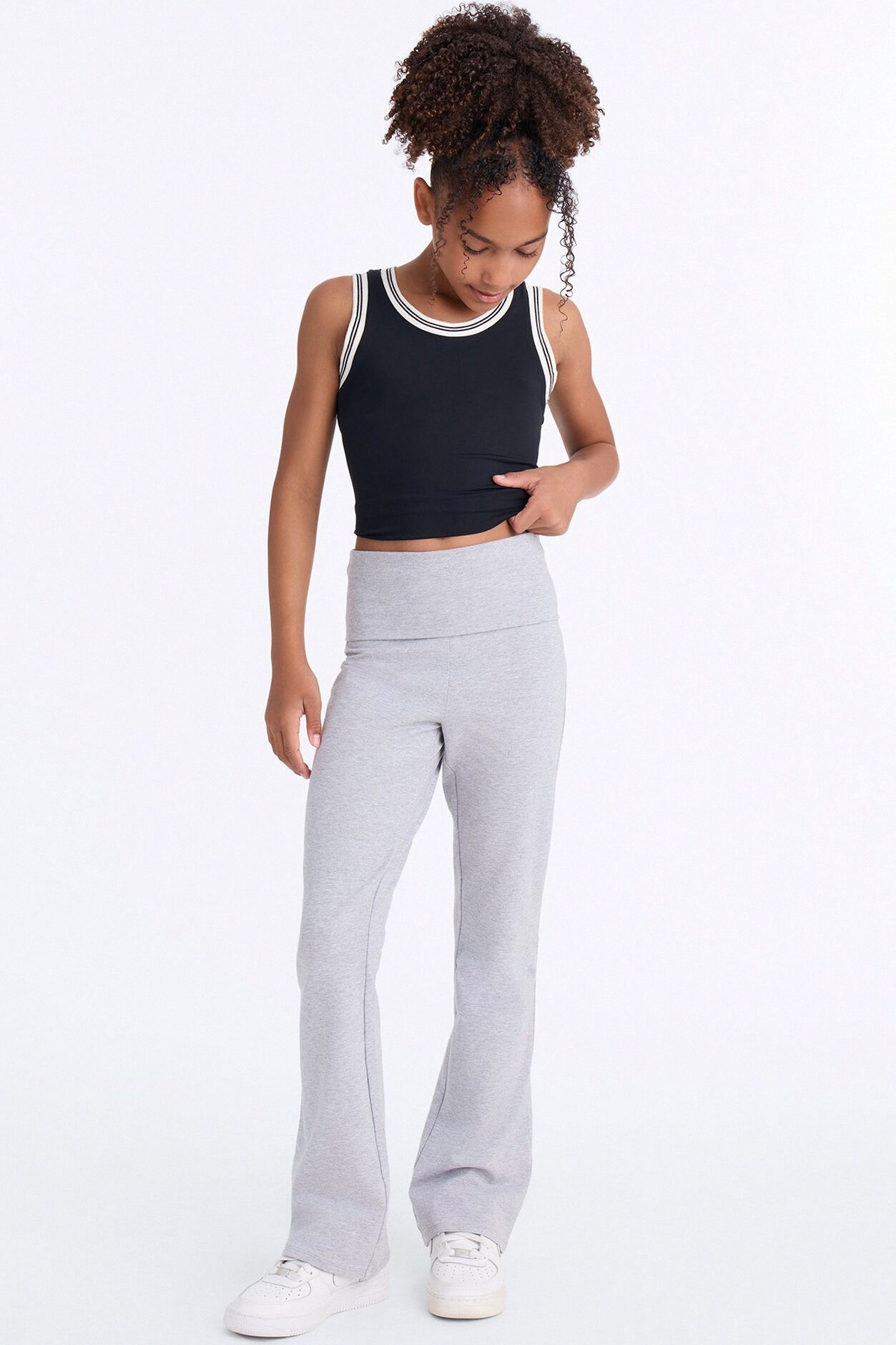 Mini Adriana Foldover Flare Pant - Heather Grey