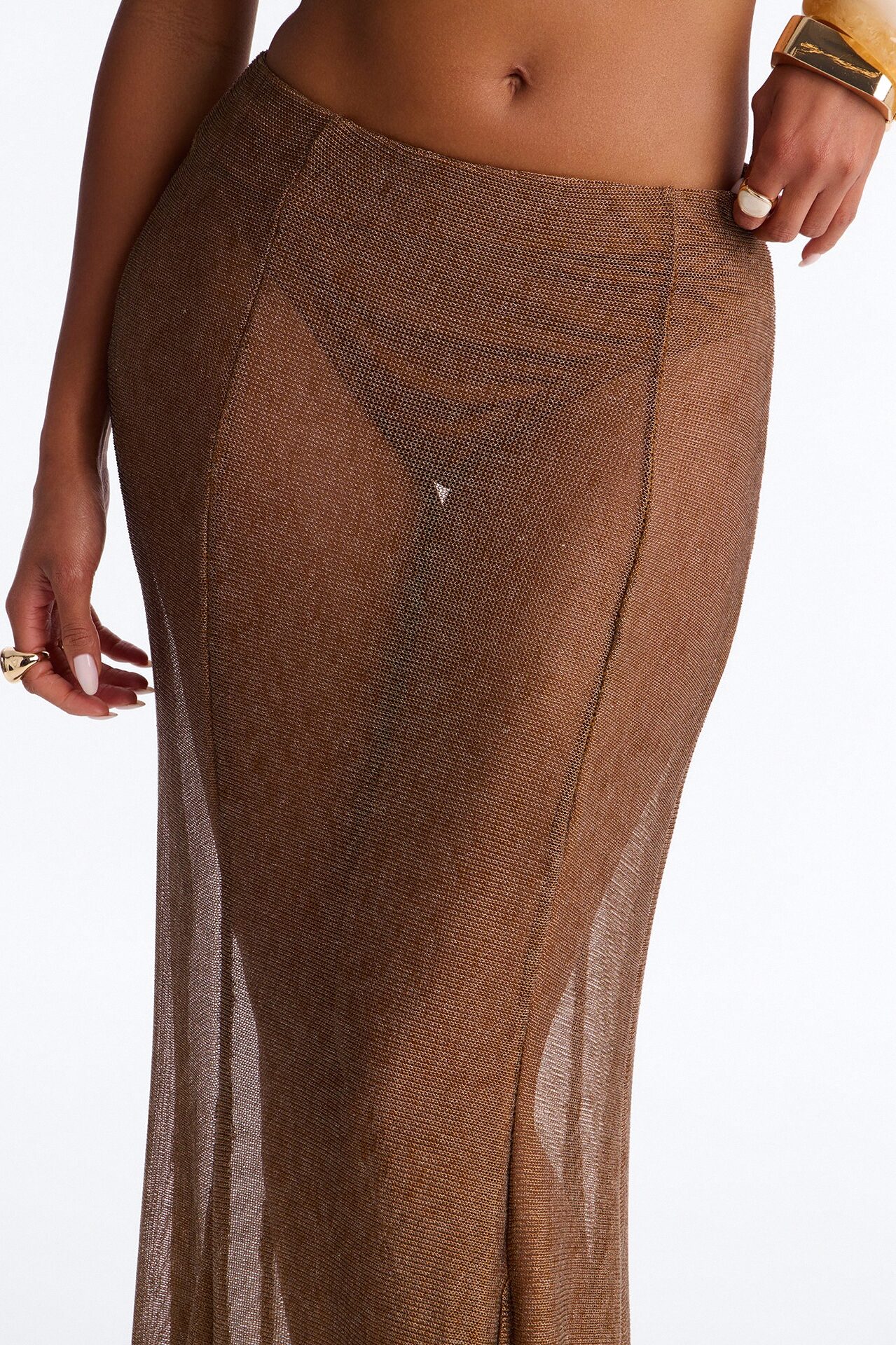 Vacation Goddess Metallic Knit Maxi Skirt - Bronze