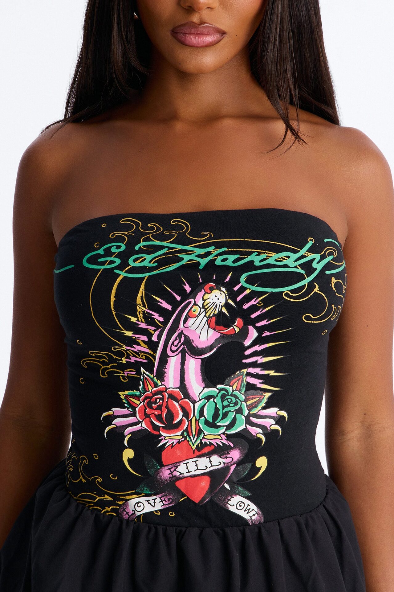 Ed Hardy Eternal Love Bubble Mini Dress - Black