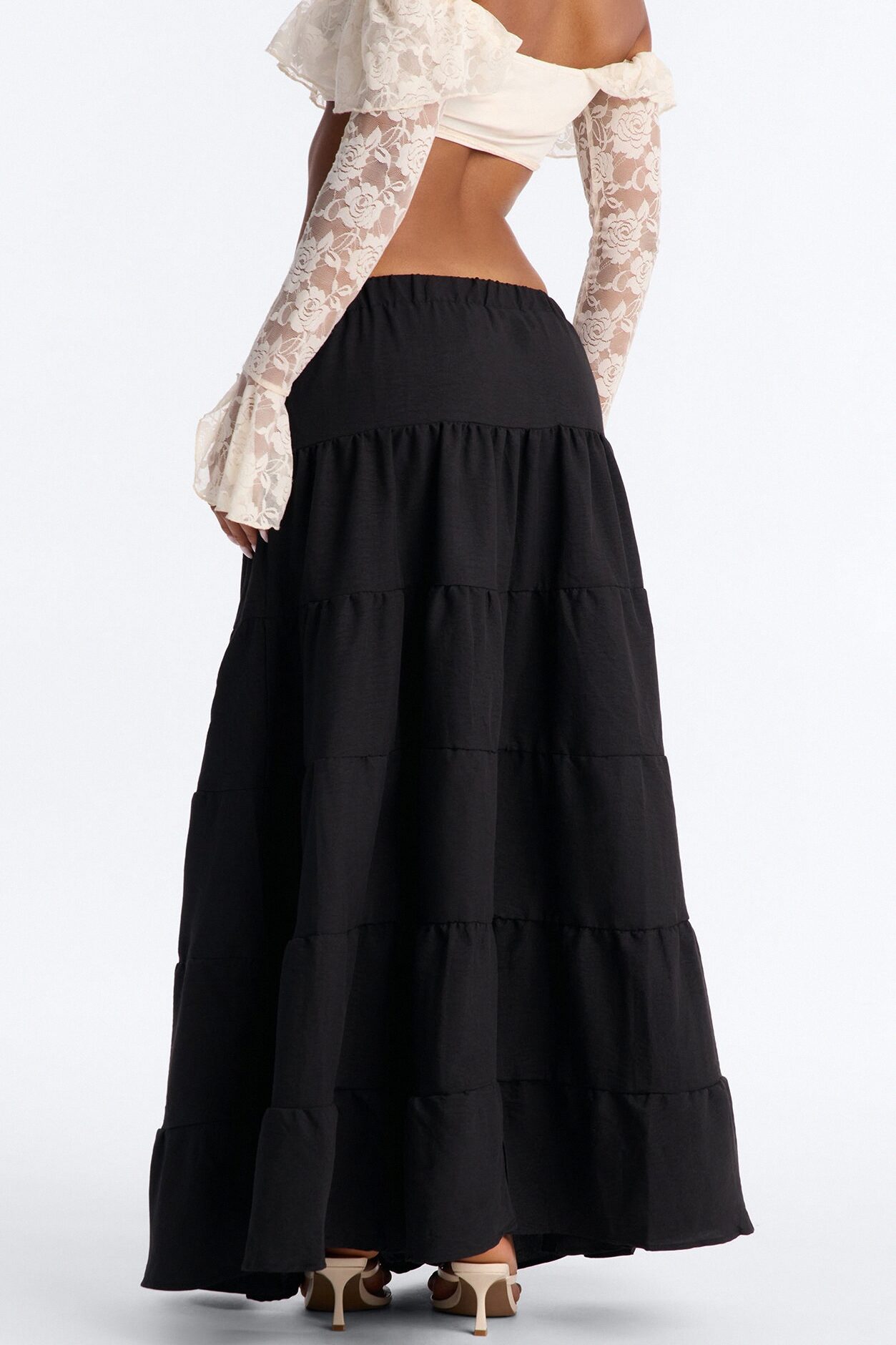 Aza Low Rise Tiered Maxi Skirt - Black