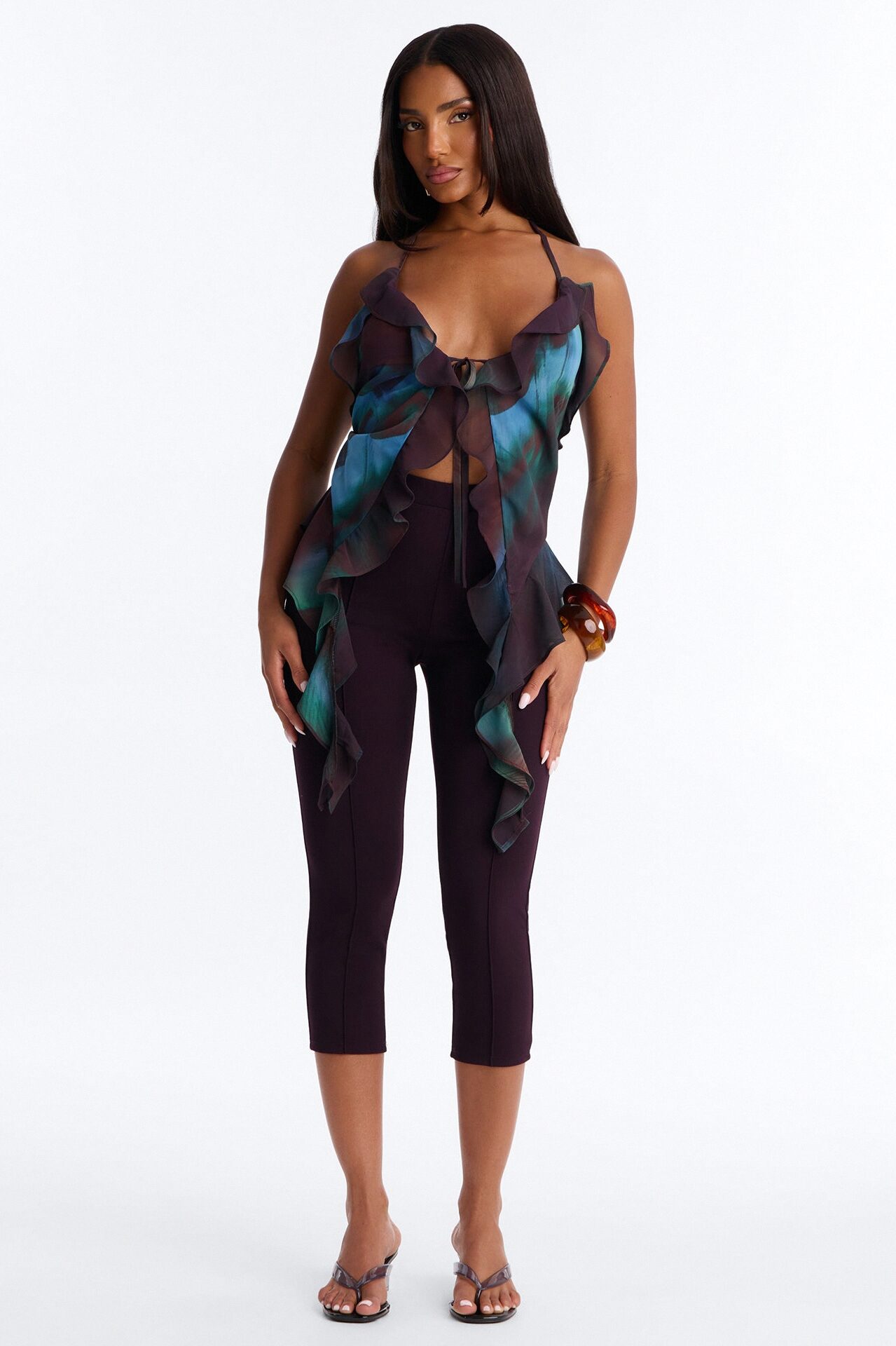 Lexi Chiffon Drape Halter Top - Blue/combo