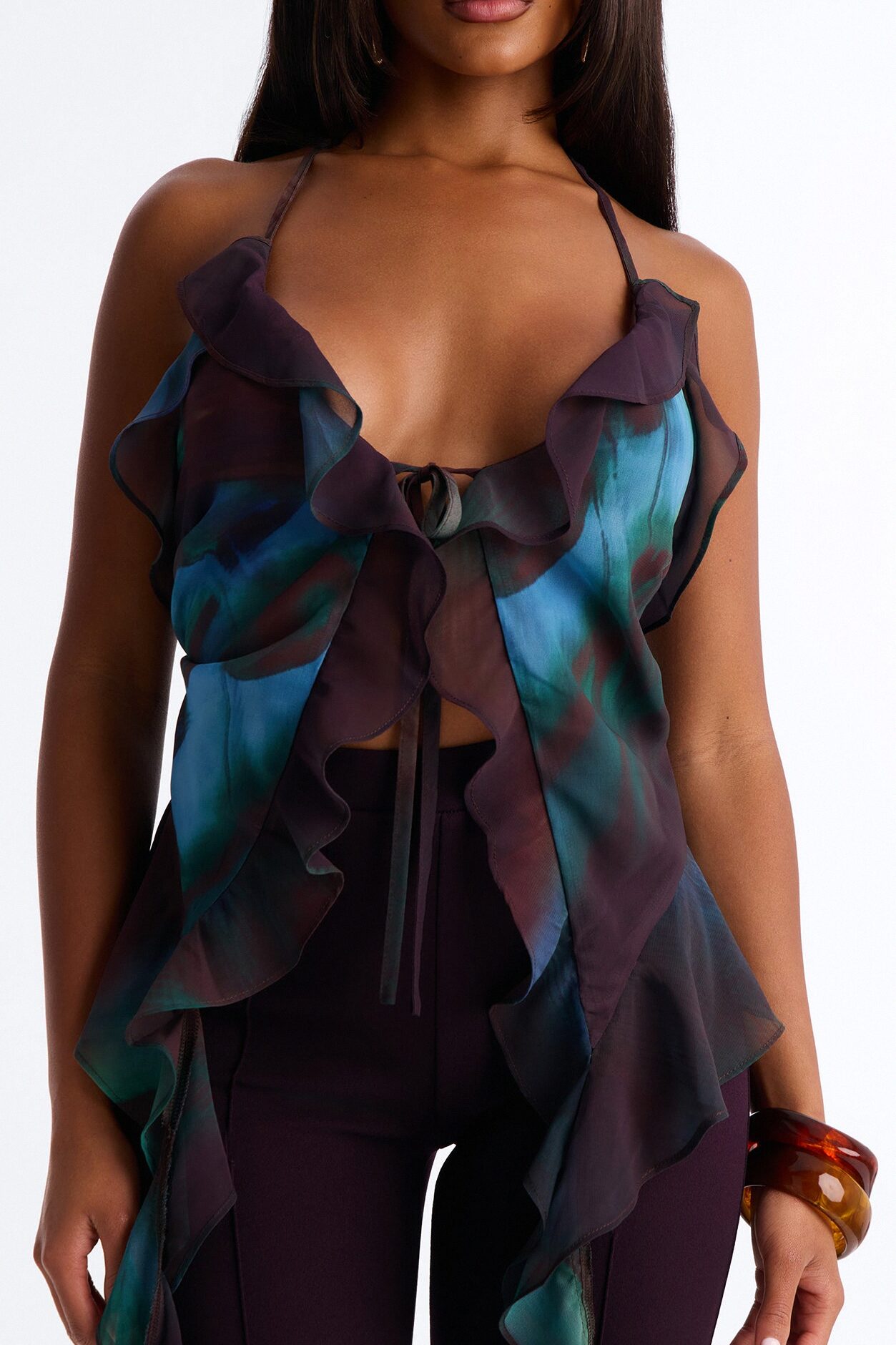 Lexi Chiffon Drape Halter Top - Blue/combo