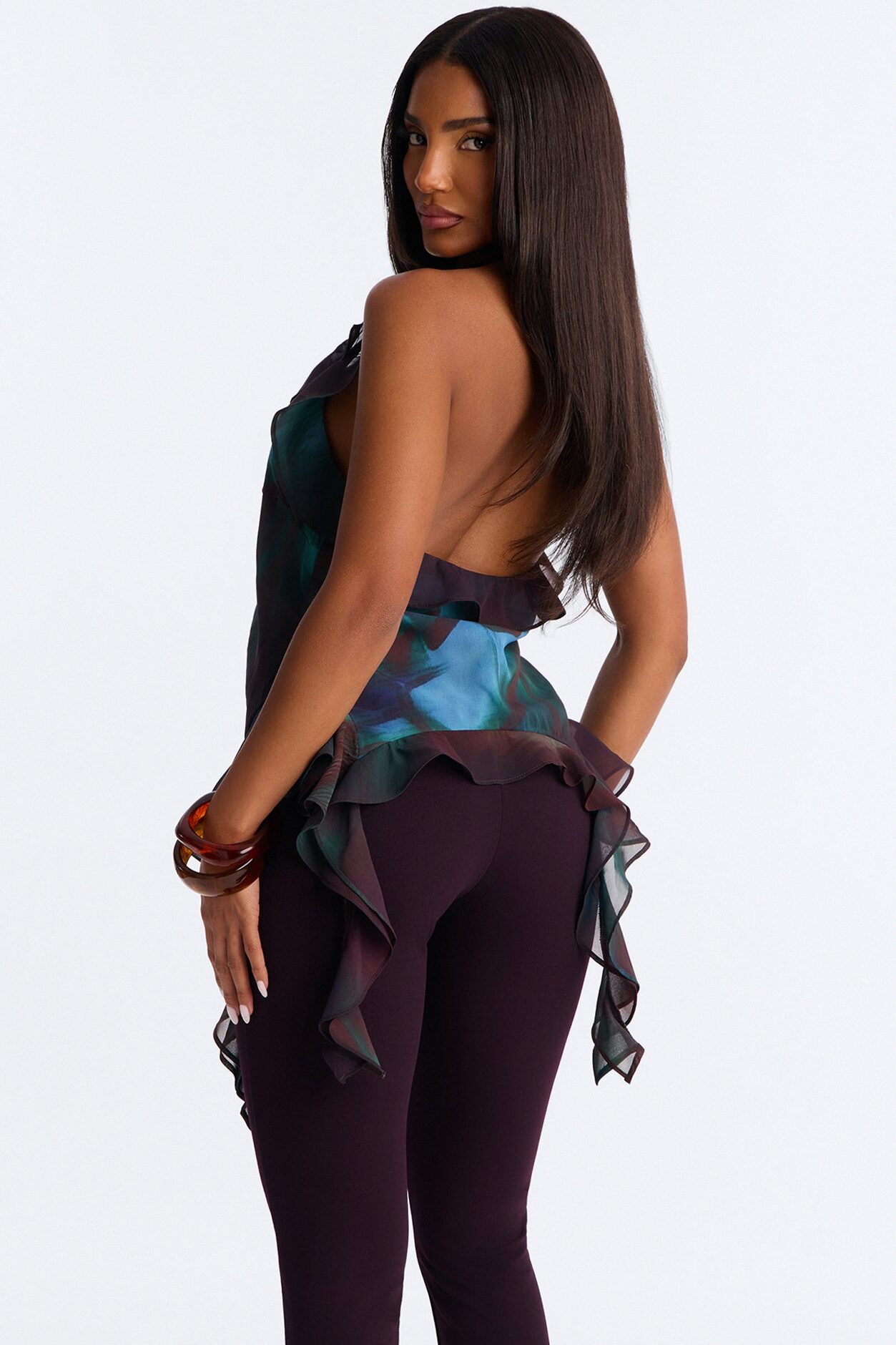 Lexi Chiffon Drape Halter Top - Blue/combo