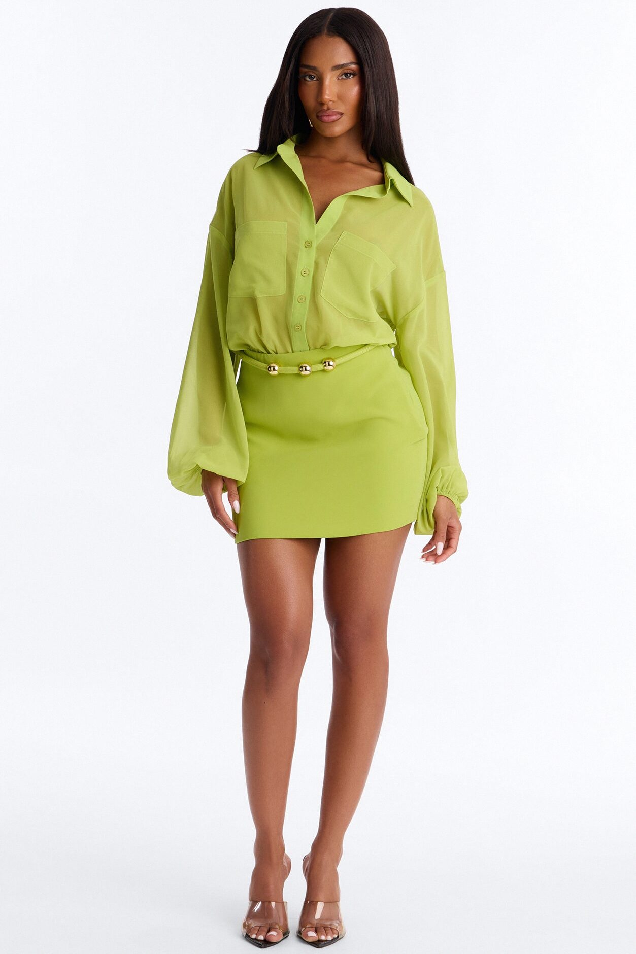 Pretty Privilege Bodysuit Belted Skirt Set - Green
