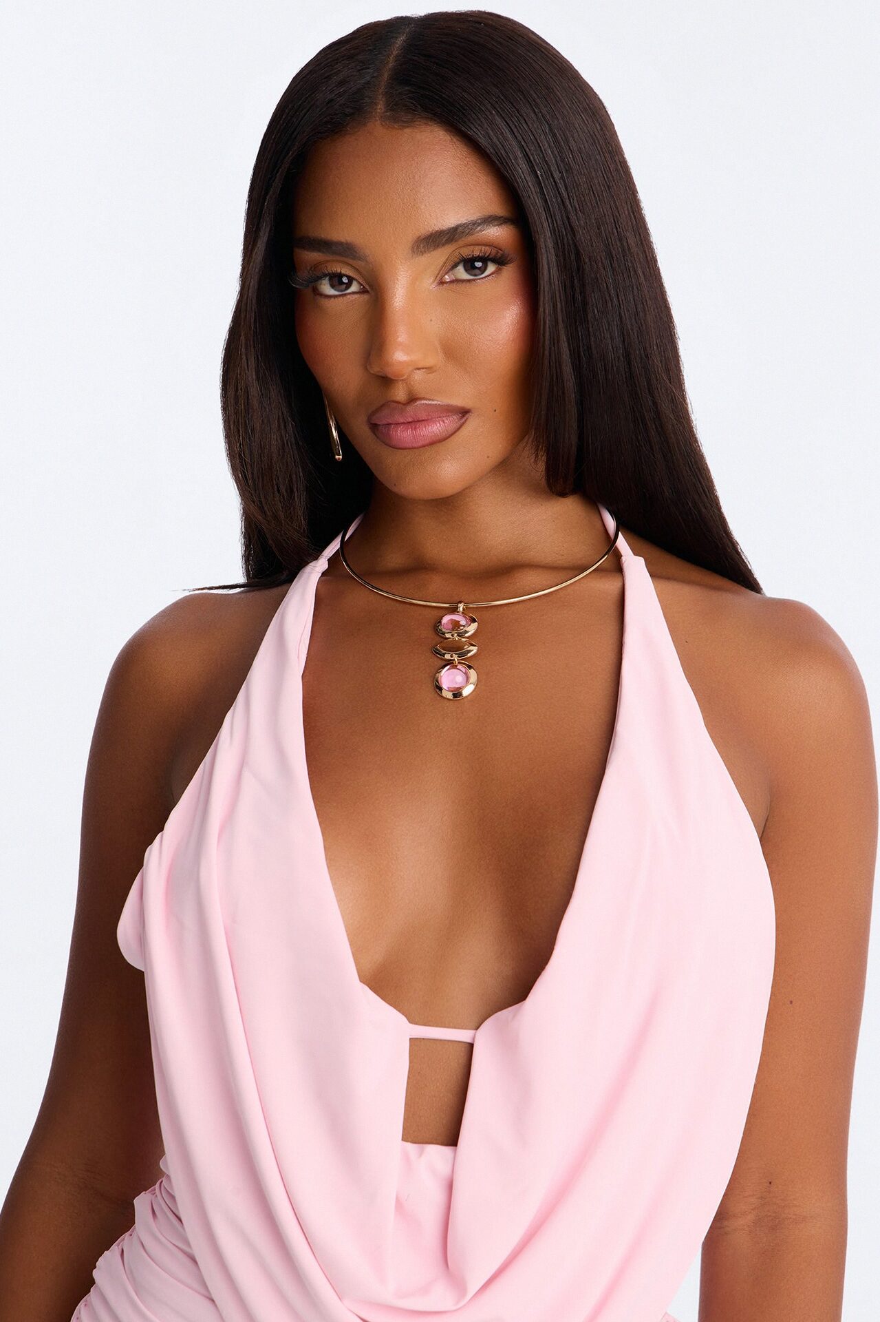 Paige Cowl Neck Halter Mini Dress - LightPink