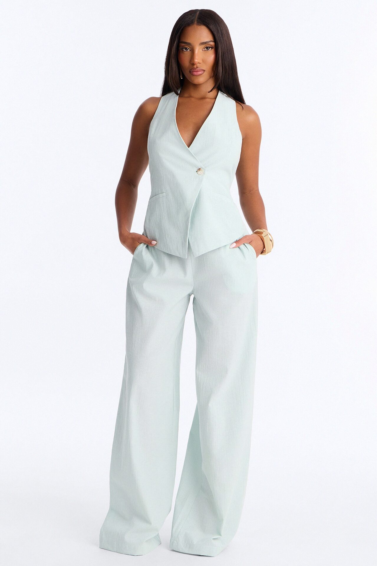 Madison Executive Linen Pant Set - Sage