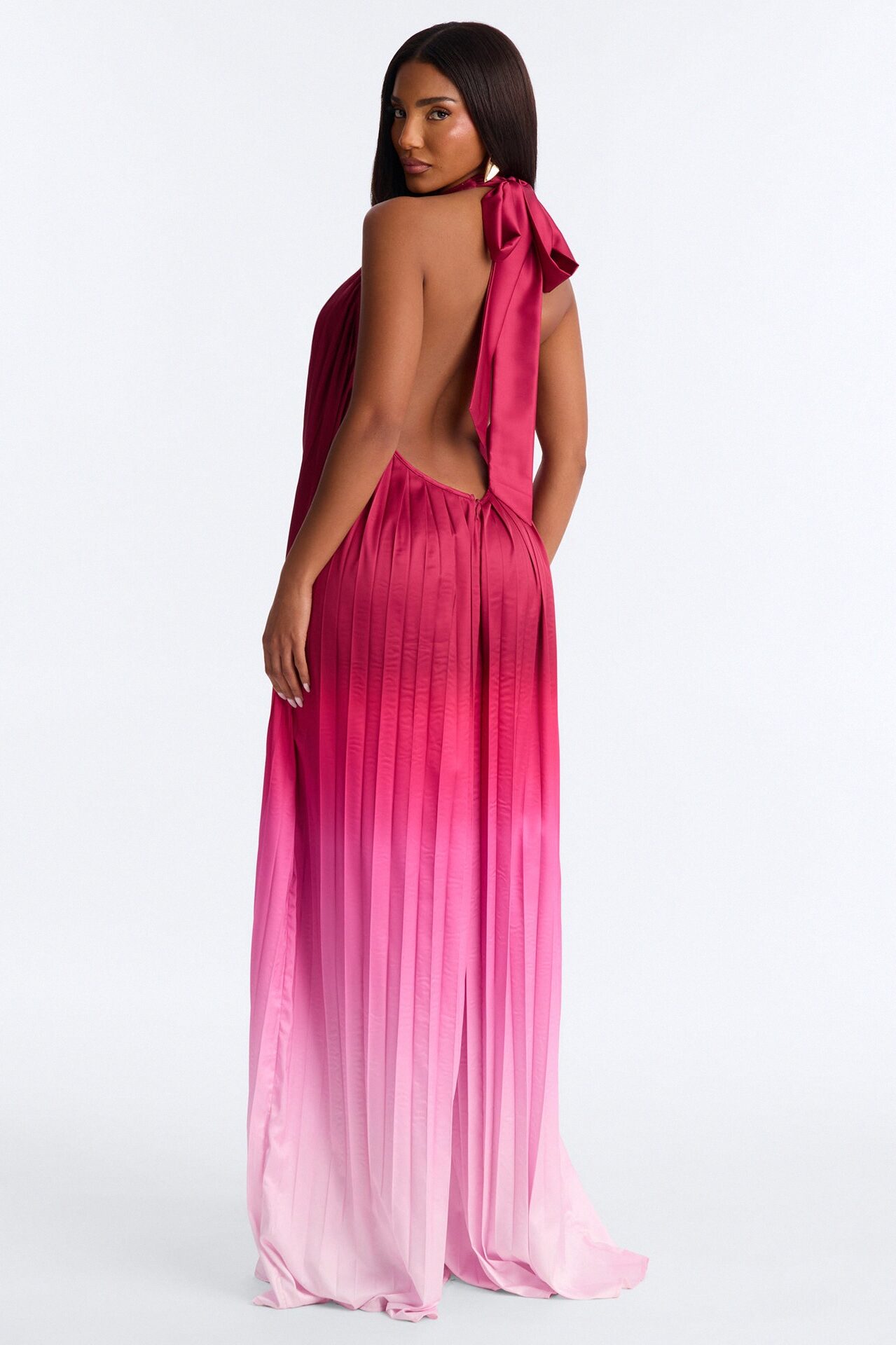 Sunset Aura Satin Backless Jumpsuit - Pink