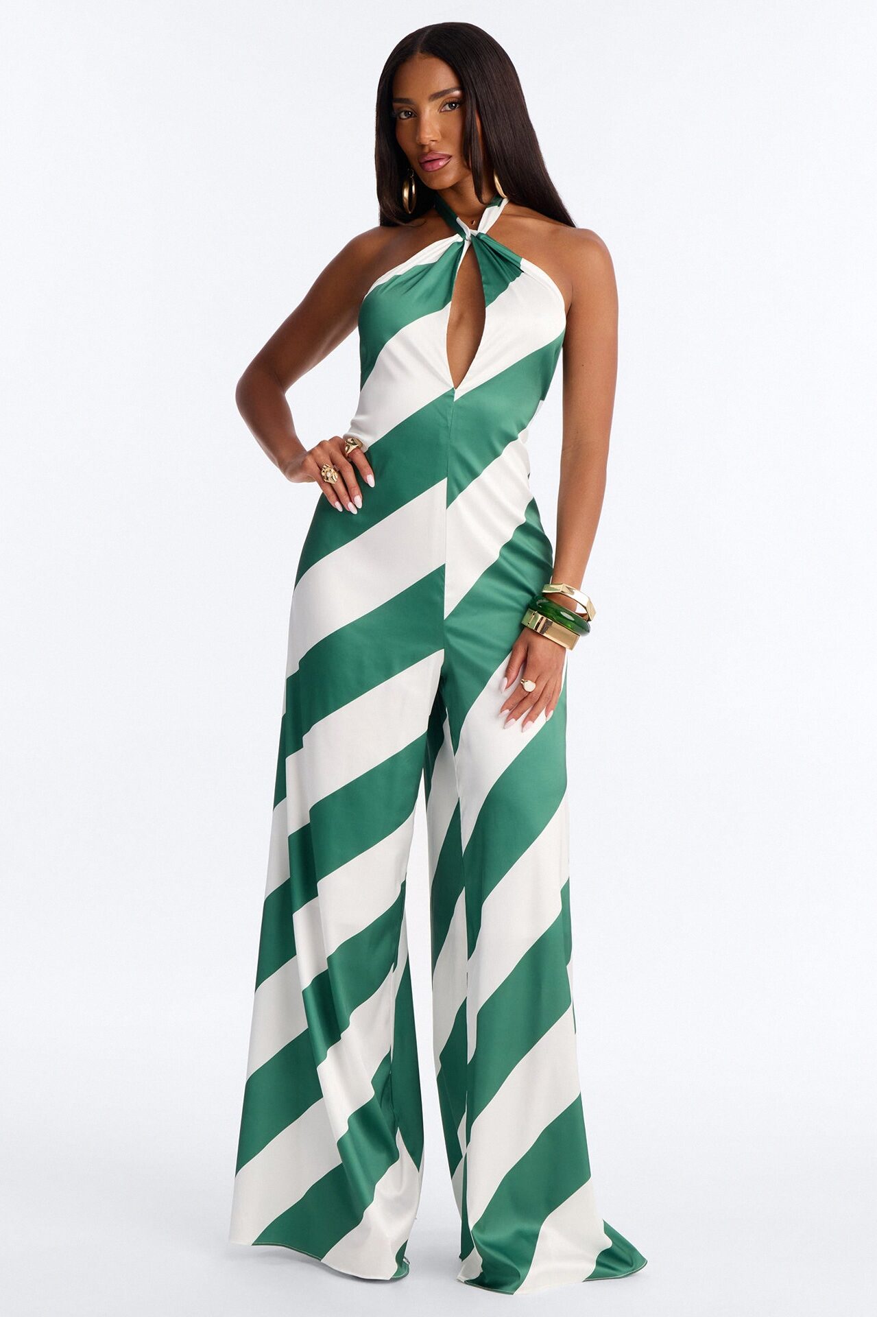 Bianca Satin Wide Leg Jumpsuit - Green