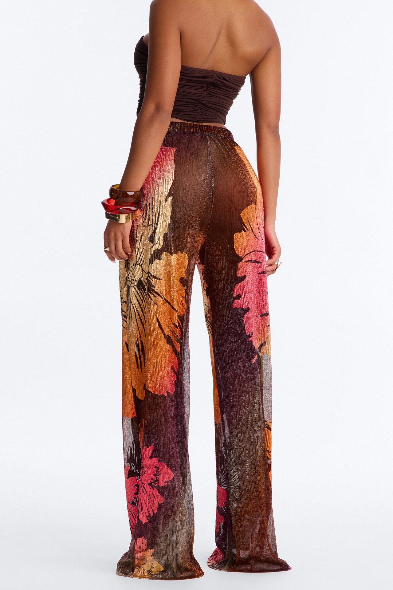 Addison Metallic Floral Wide Leg Pant - Rust/combo
