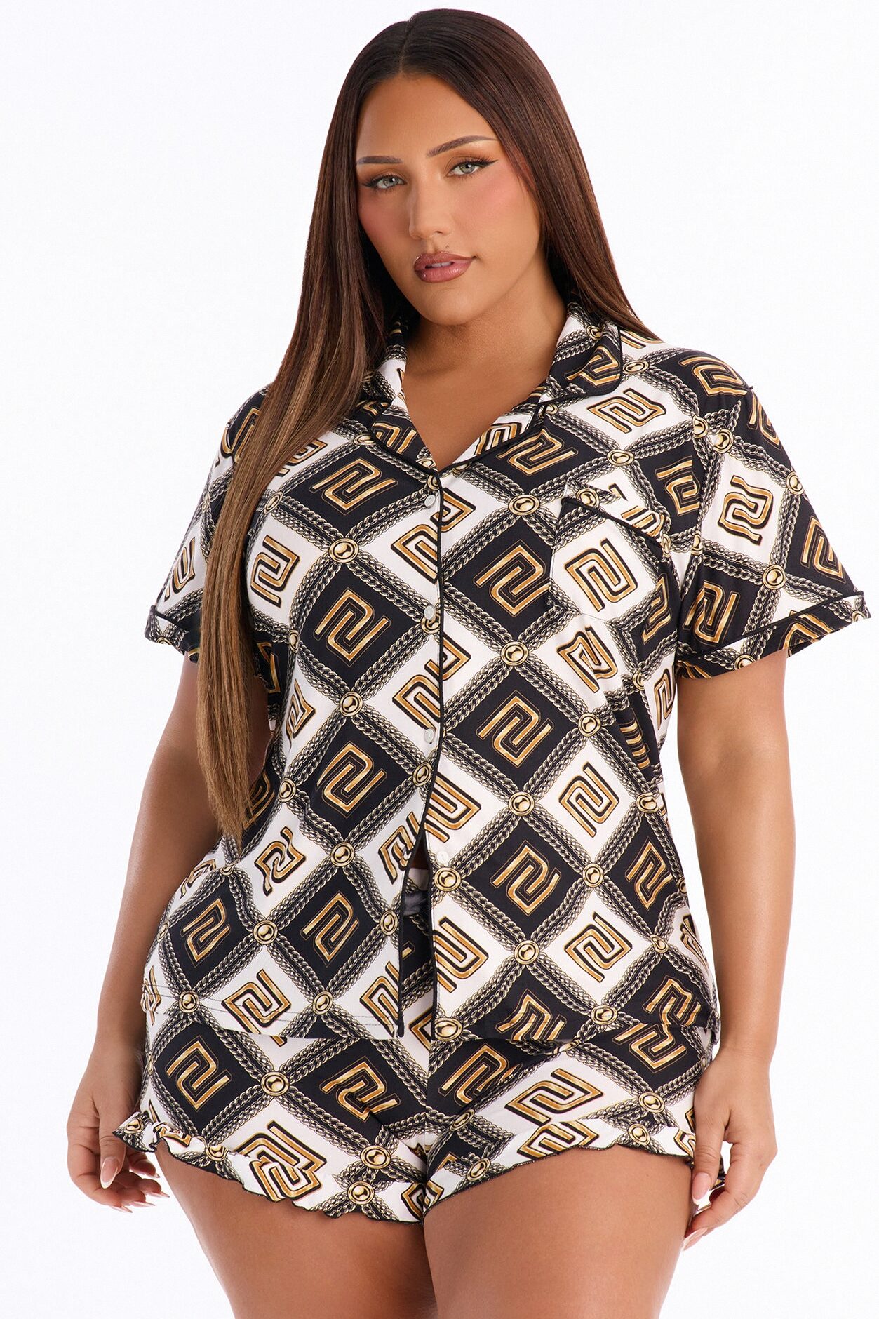 Mara 2pc Ruffle PJ Short Set - Black/White