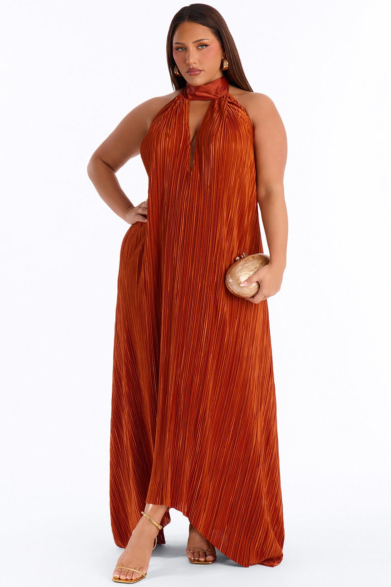 Can't Reach Me Plisse Maxi Dress - Rust