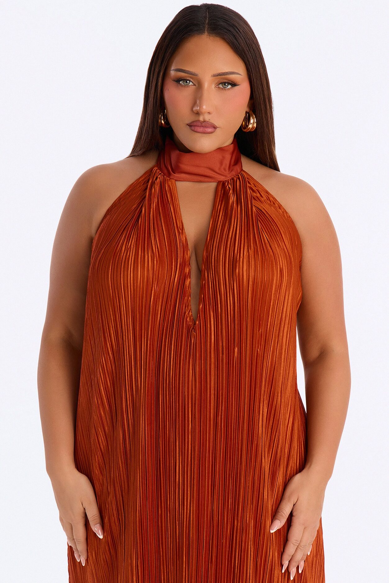 Can't Reach Me Plisse Maxi Dress - Rust