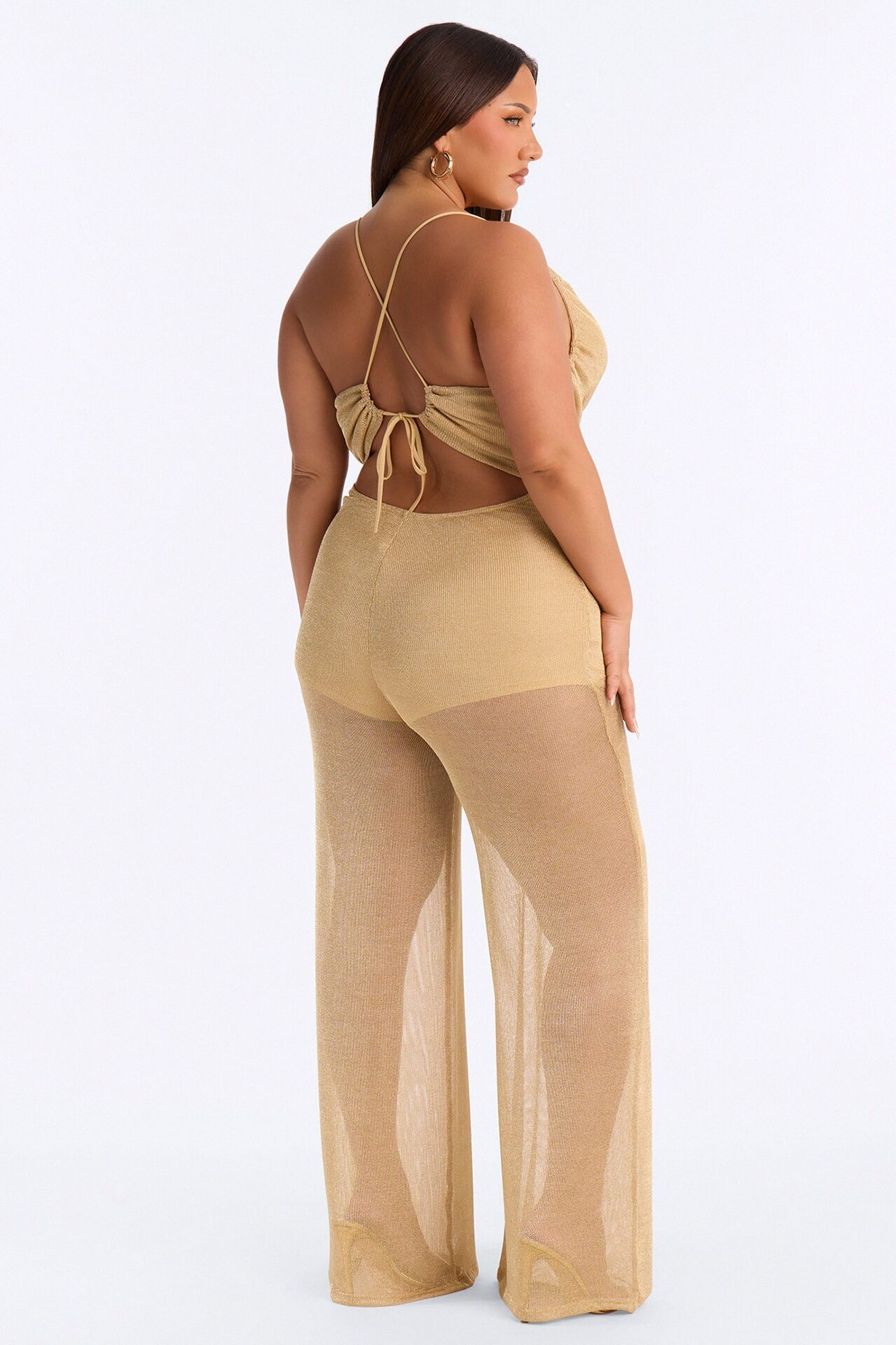 Mia Metallic Knit Wide Leg Jumpsuit - Gold