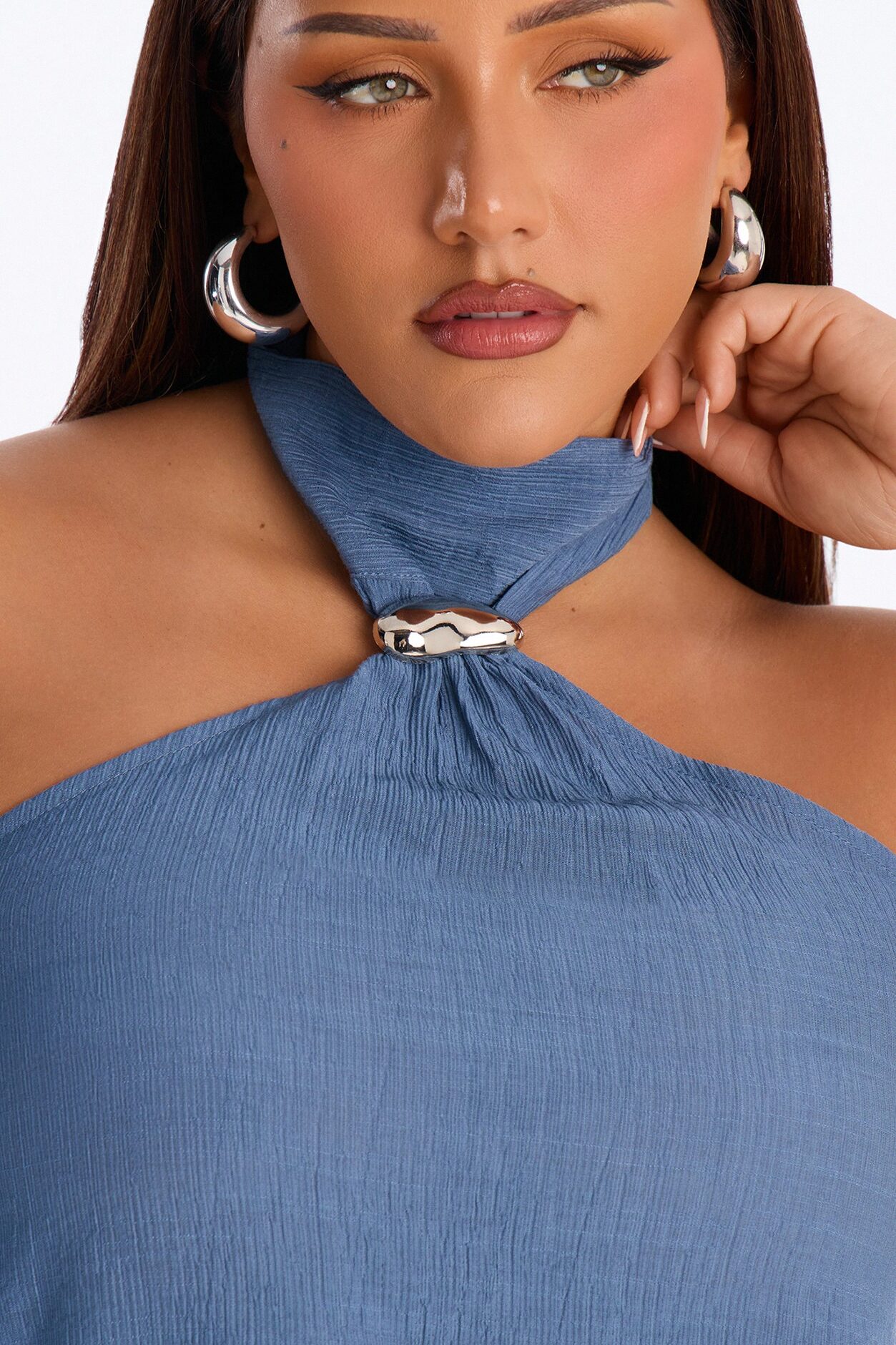 Chloe Halter Textured Short Set - Denim