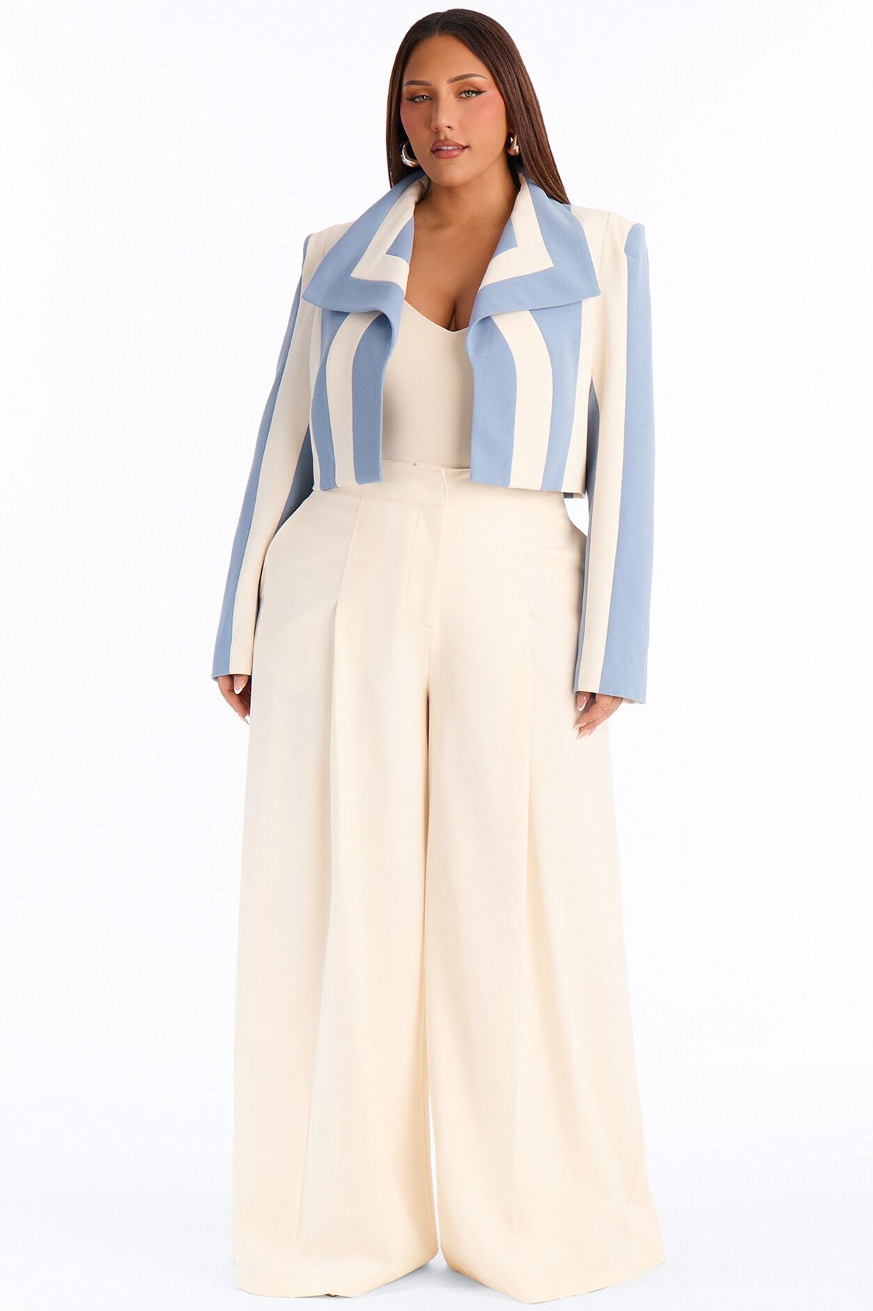Playing Mind Games Cropped Blazer - Blue/combo