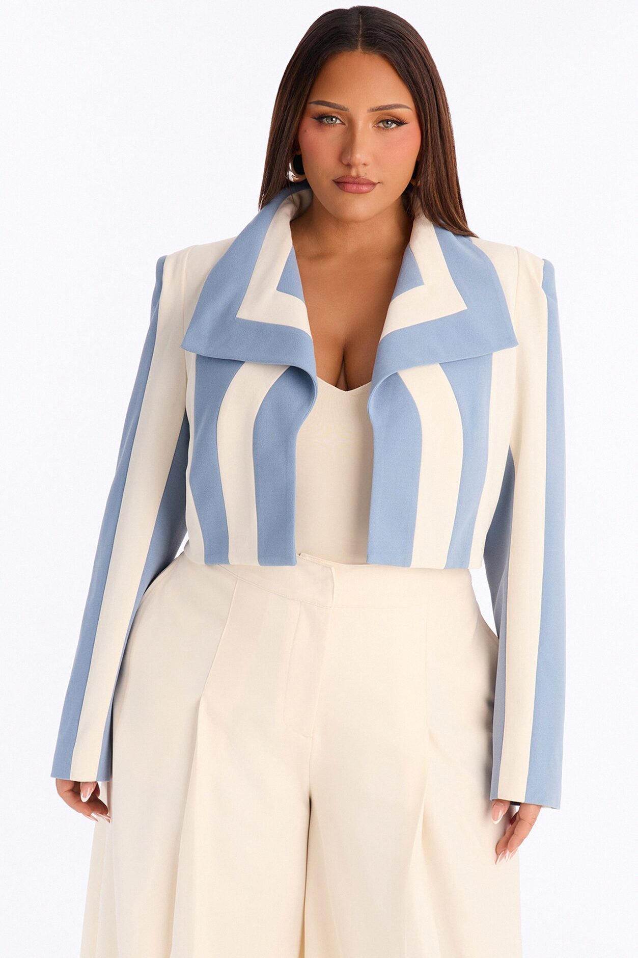 Playing Mind Games Cropped Blazer - Blue/combo