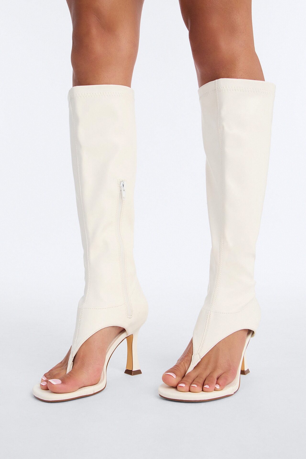 Sanyana Knee High Thong Boots - White