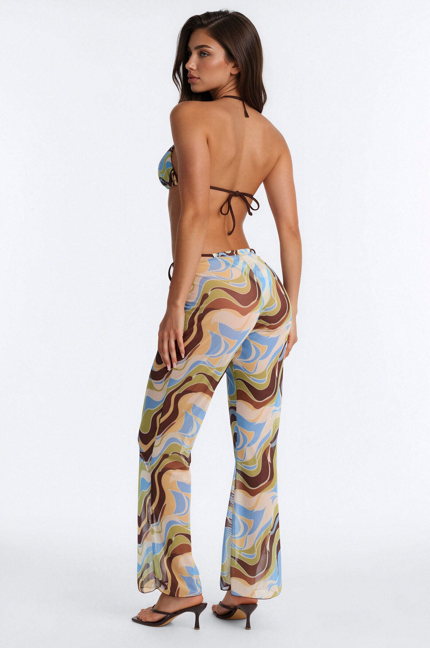 Desert Springs Swirl 3 Piece Triangle Bikini & Cover Up Sunsuit - Green/combo