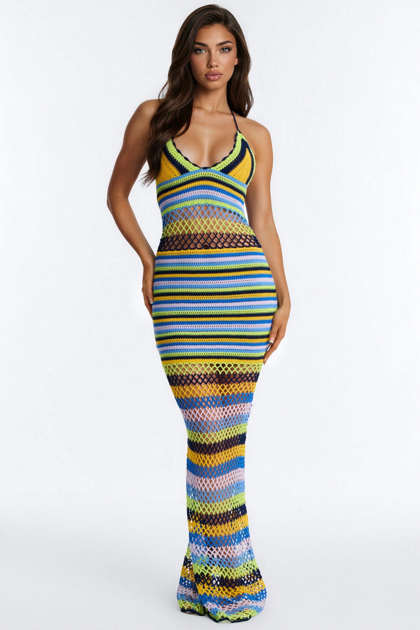 Beachside Escape Striped Crochet Maxi Dress - Blue/combo