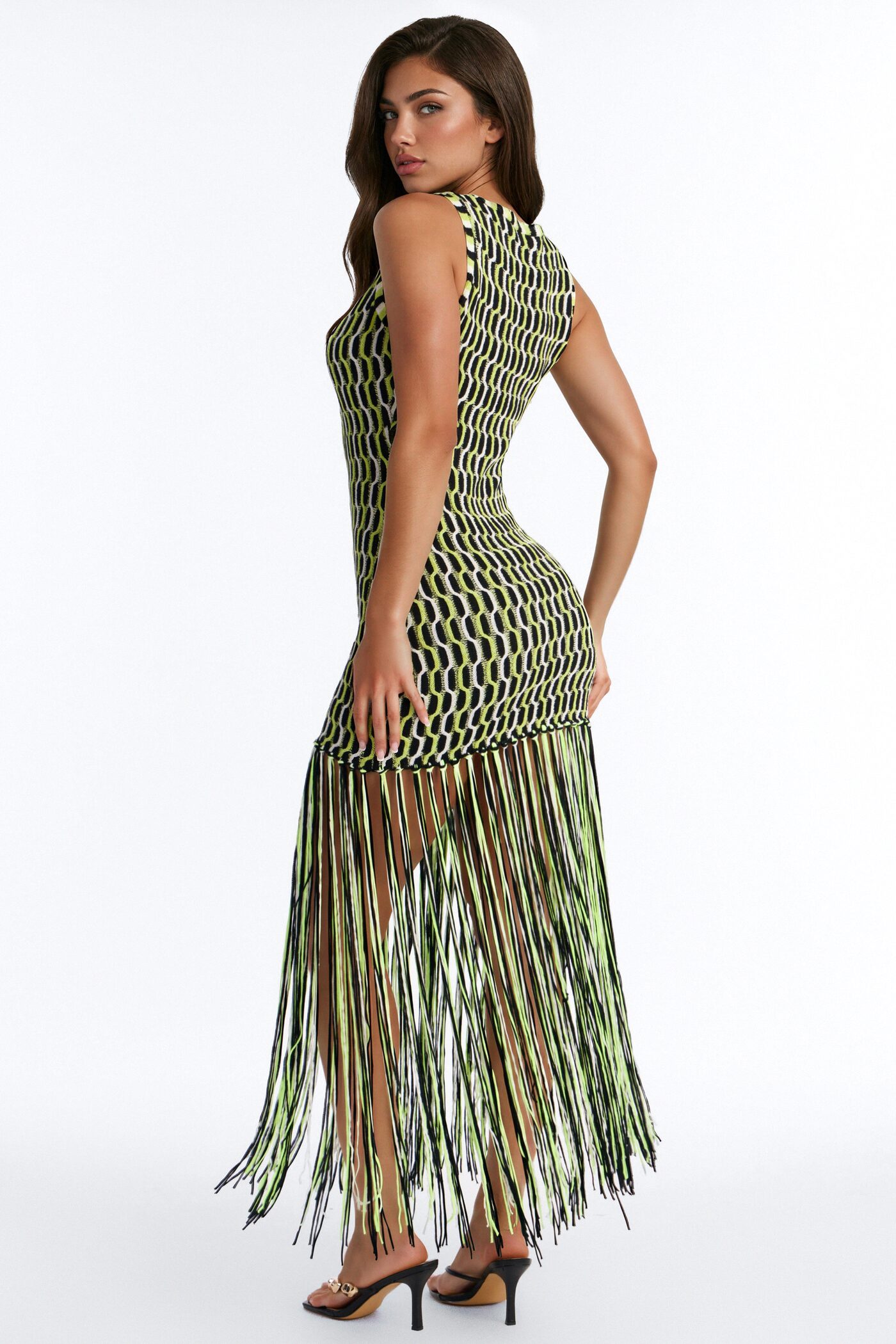 After Hours Fringe Sweater Maxi Dress - Green/combo