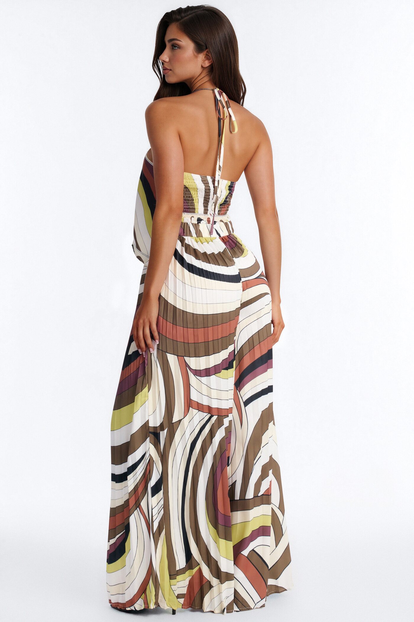 Resort Chic Pleated Wide Leg Jumpsuit - Brown
