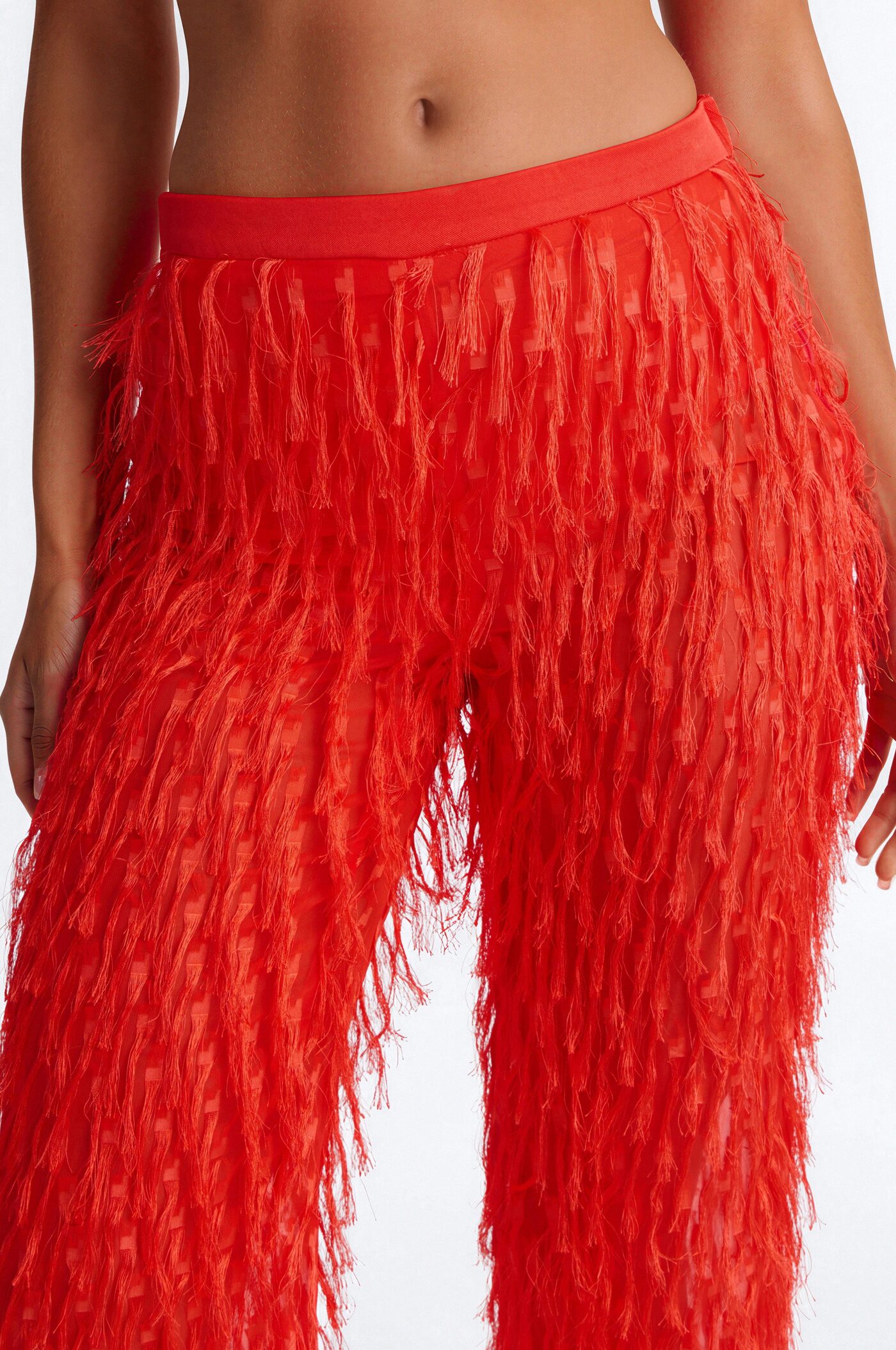 Spicin It Up Fringe Trim Wide Leg Pant - Tomato Red