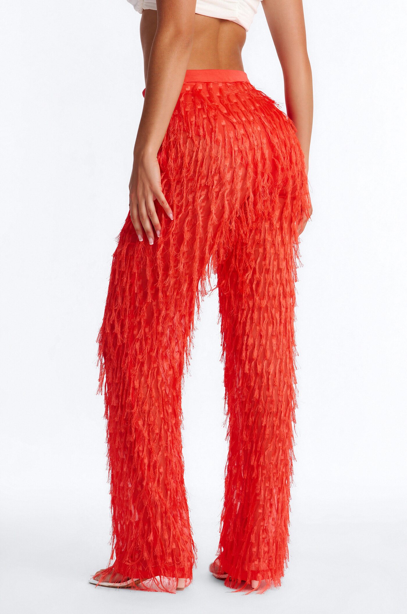 Spicin It Up Fringe Trim Wide Leg Pant - Tomato Red