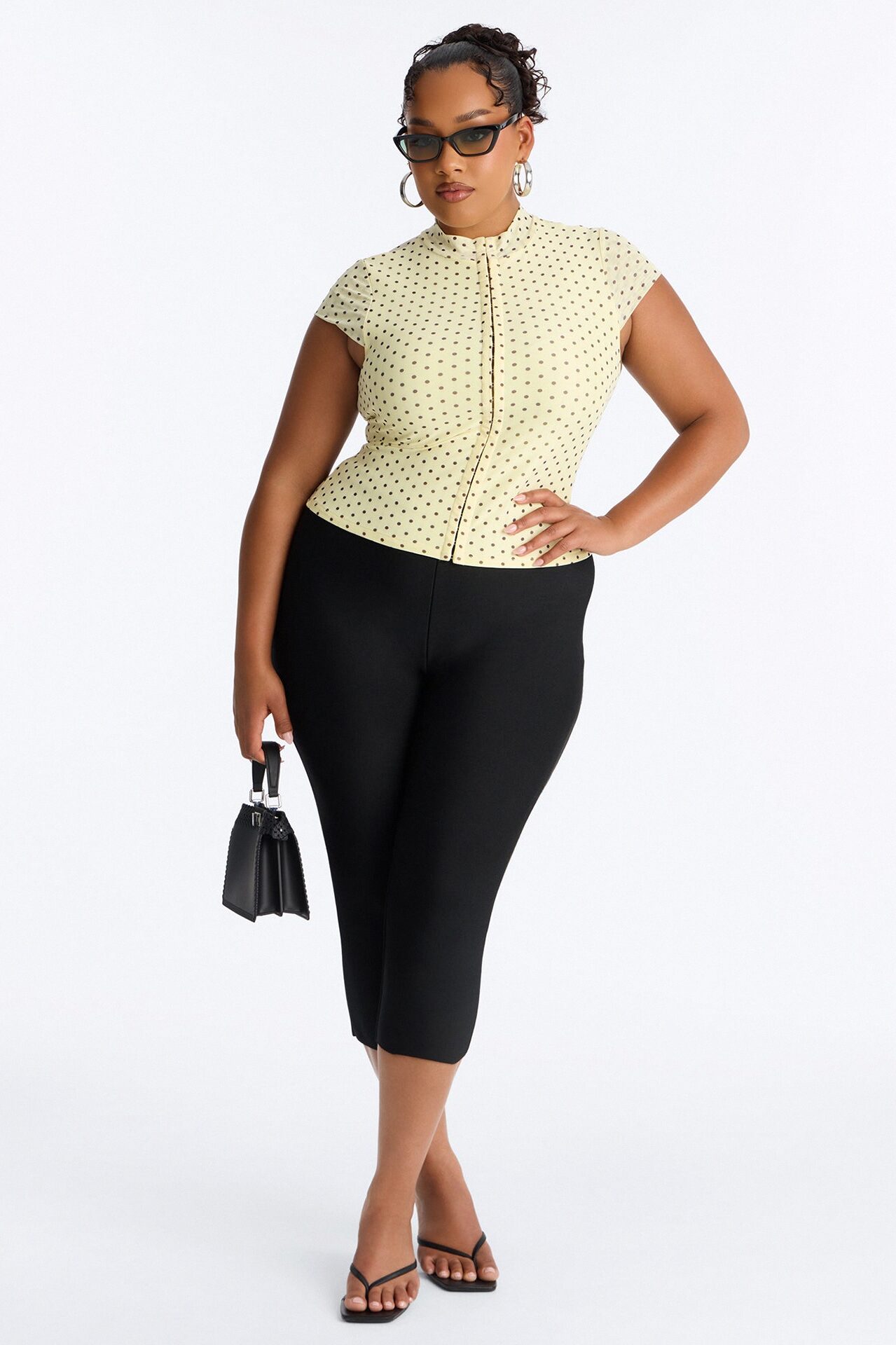 Kiki Polka Dot Mock Neck Mesh Top - Yellow/combo