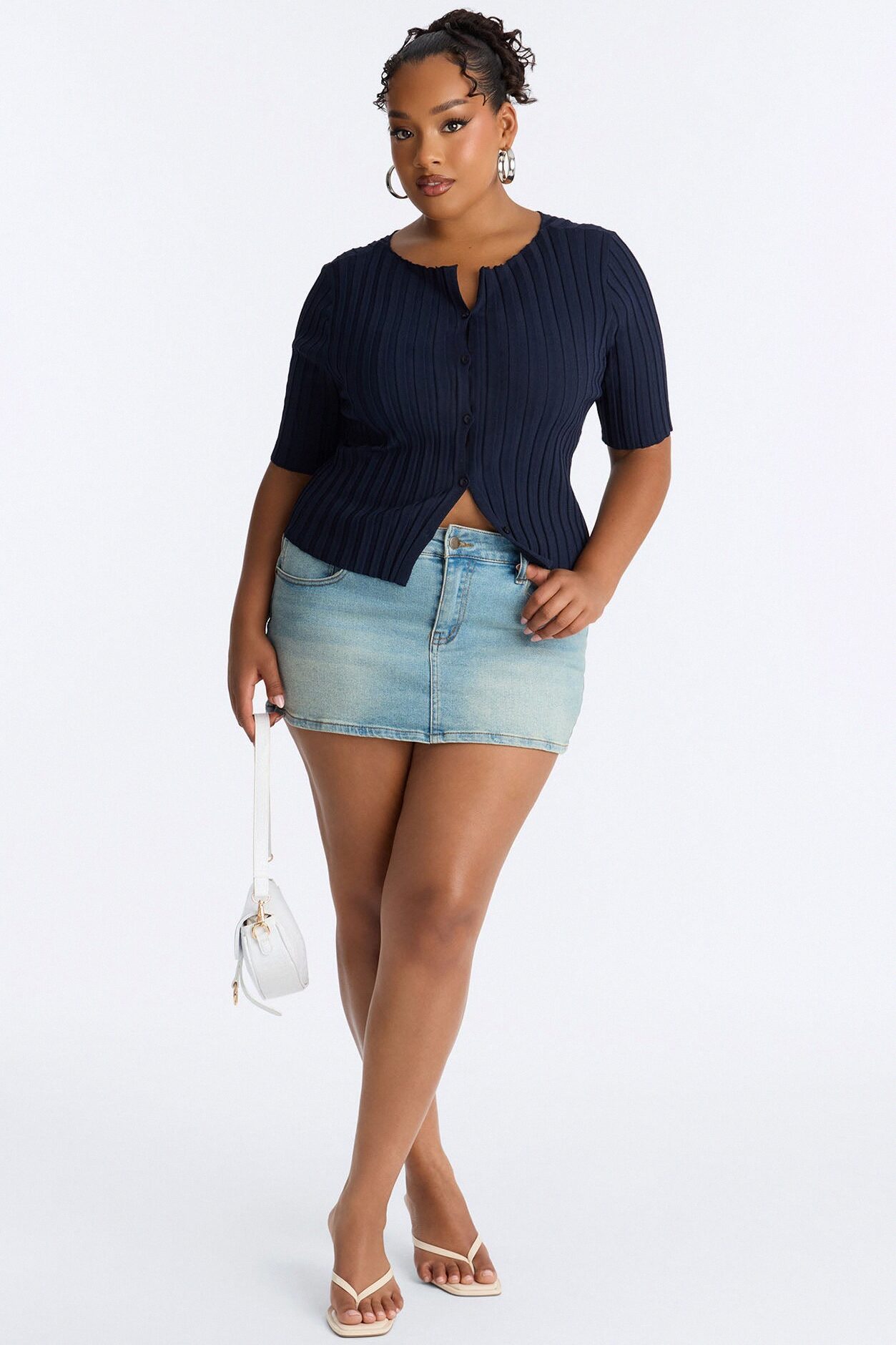 Kenny Short Sleeve Sweater Top - Navy