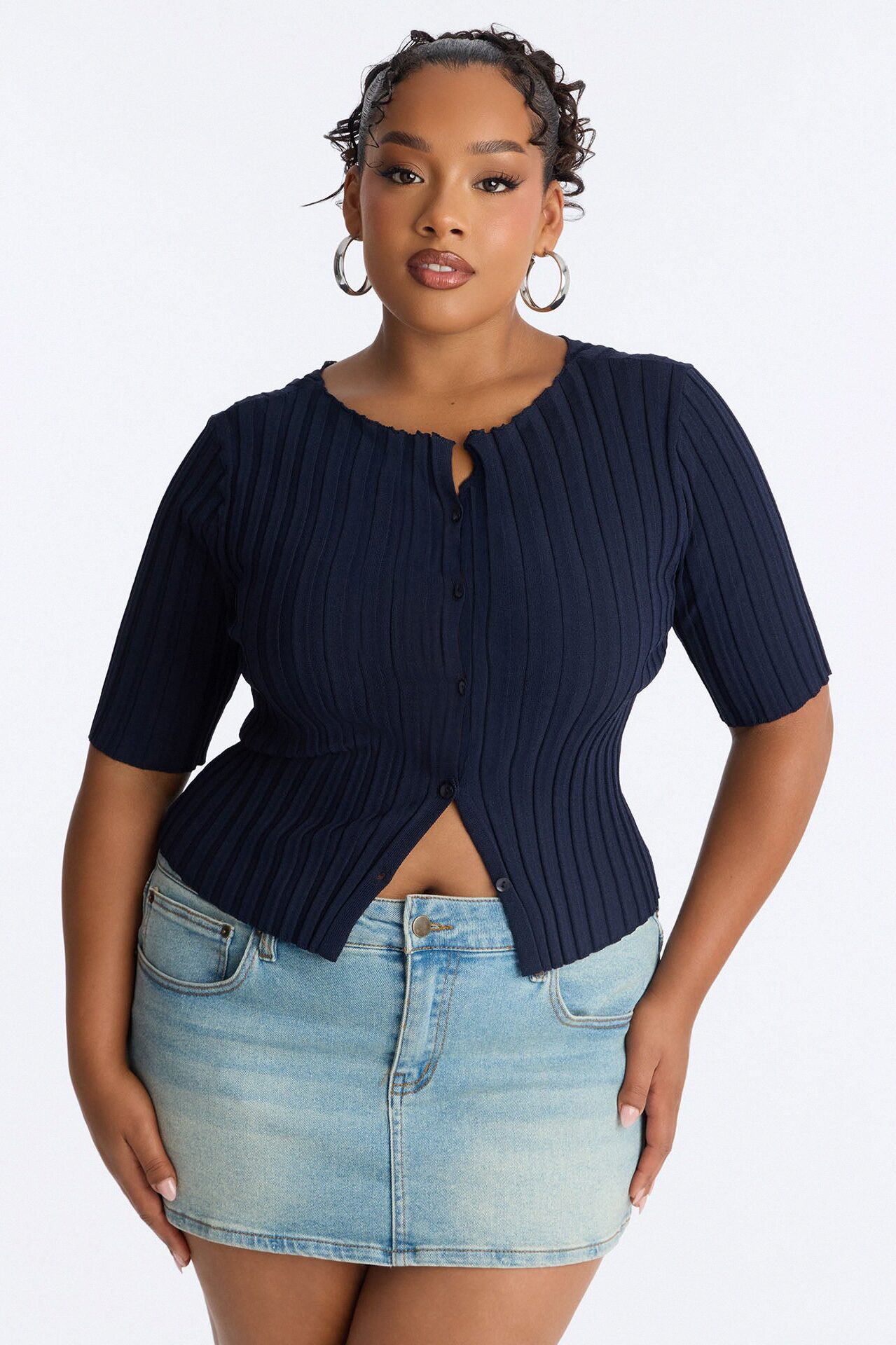 Kenny Short Sleeve Sweater Top - Navy