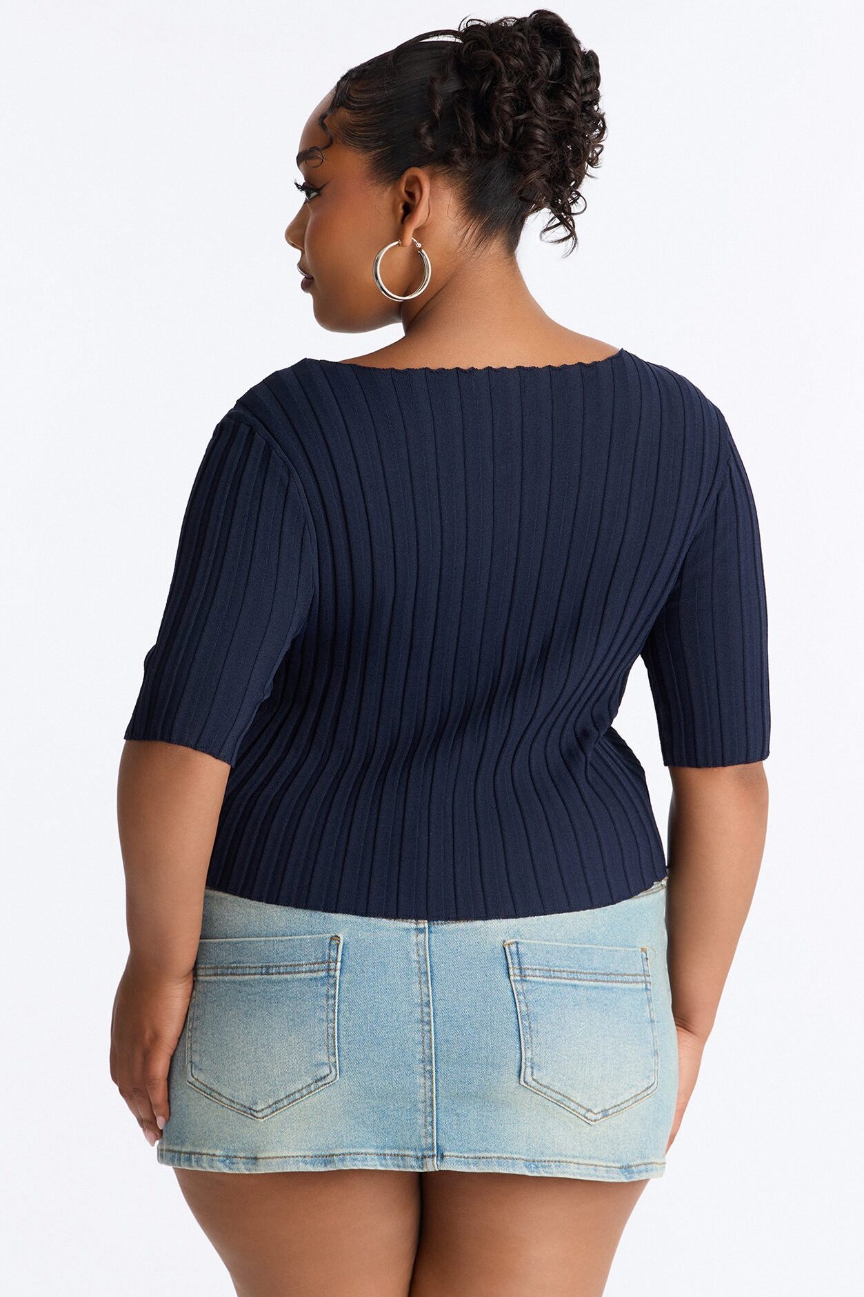 Kenny Short Sleeve Sweater Top - Navy