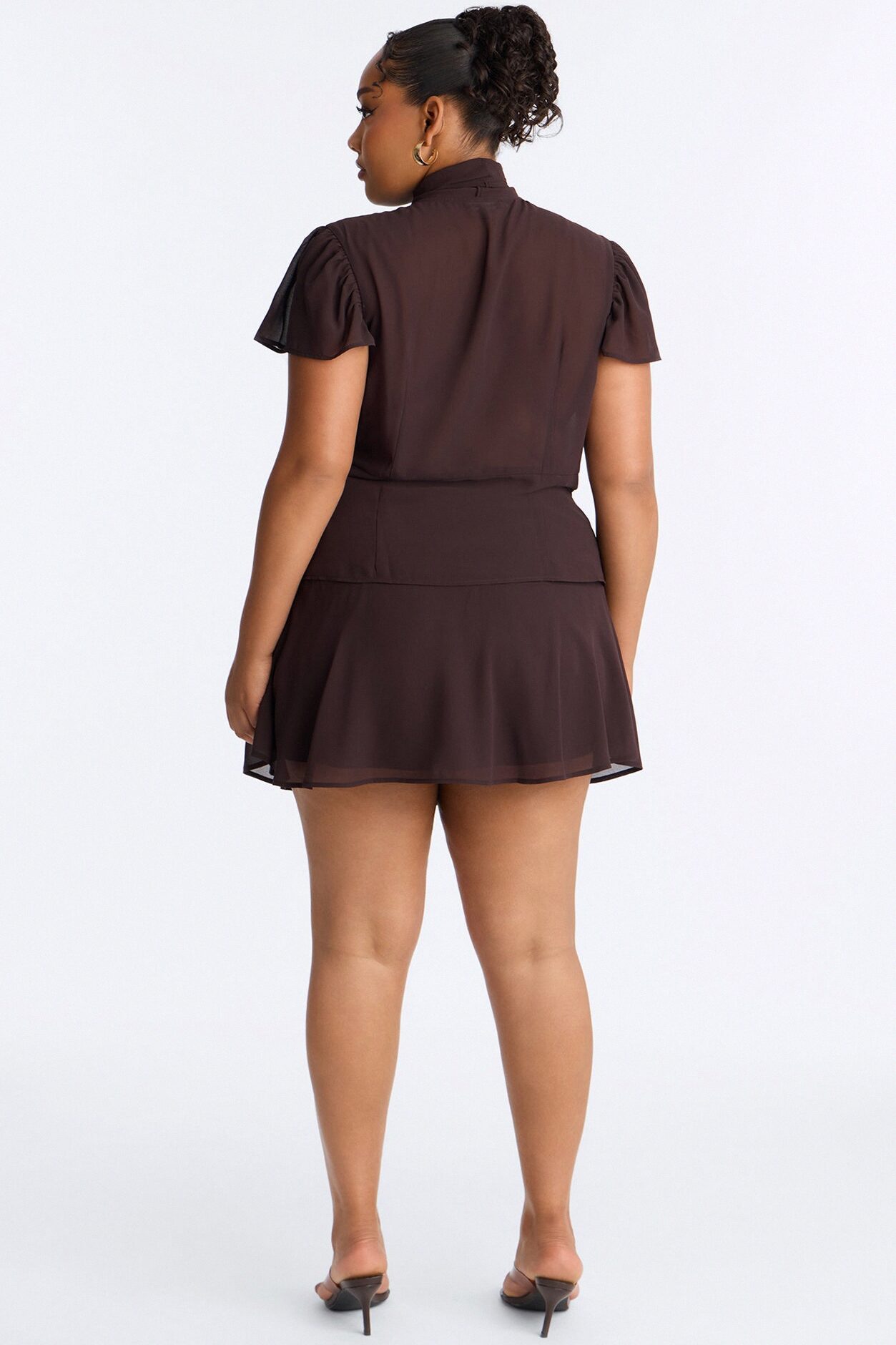Remi Chiffon Ruched Mini Skirt - Chocolate