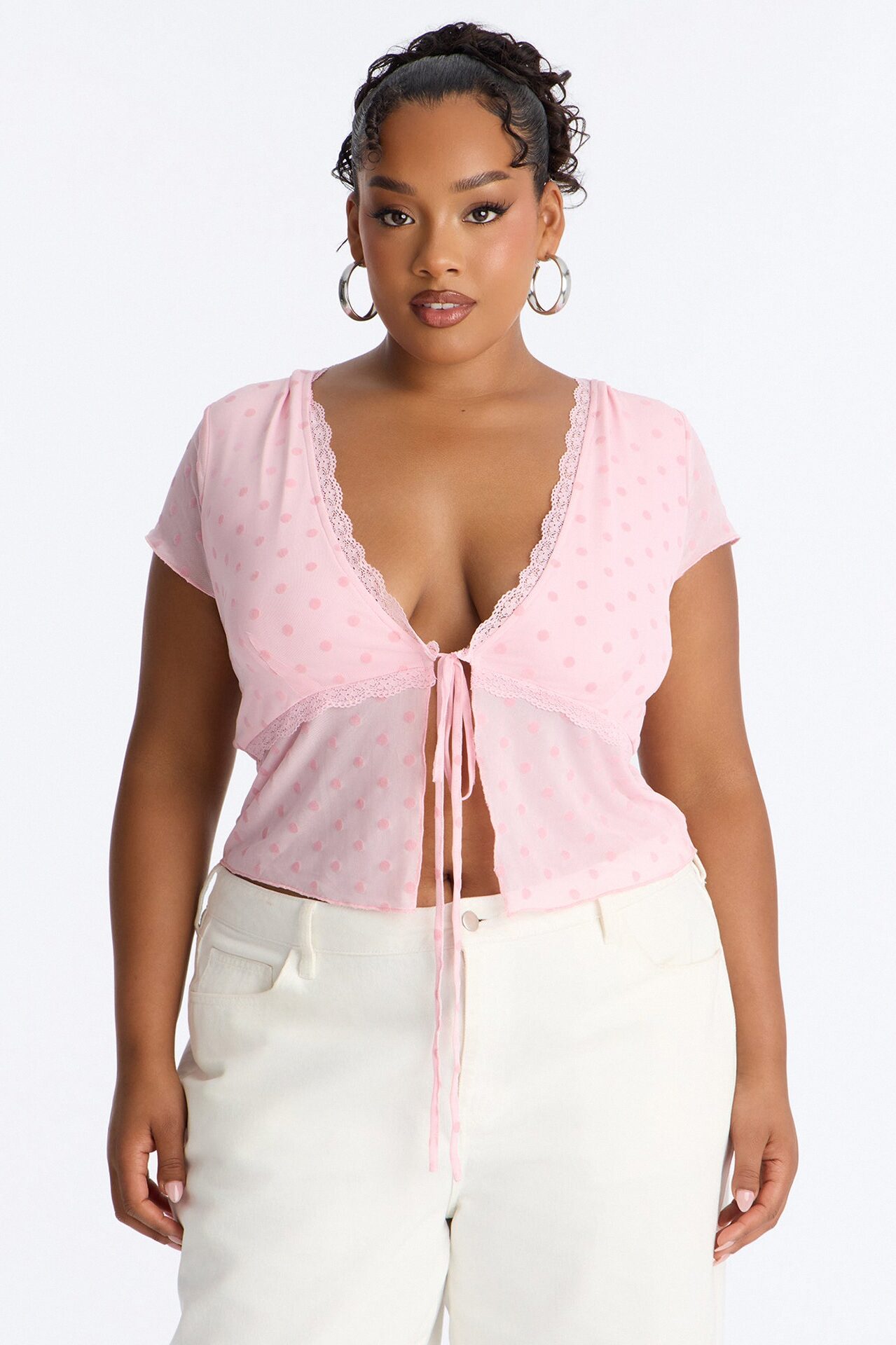 Priyanka Mesh Polka Dot Top - Pink