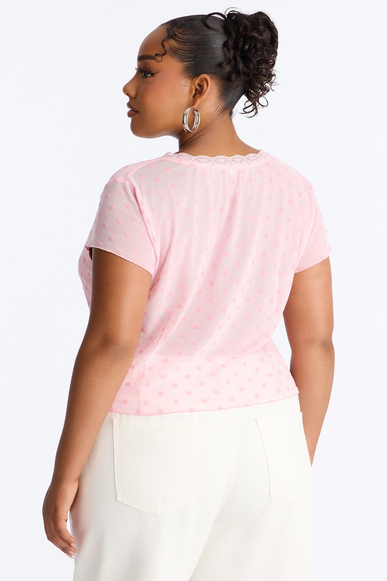 Priyanka Mesh Polka Dot Top - Pink
