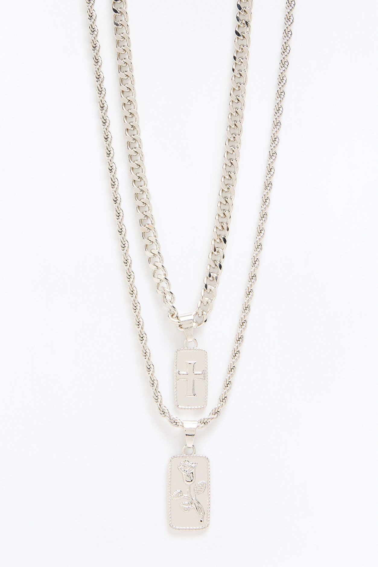 Rose In Faith Dog Tag Necklace Set - Silver
