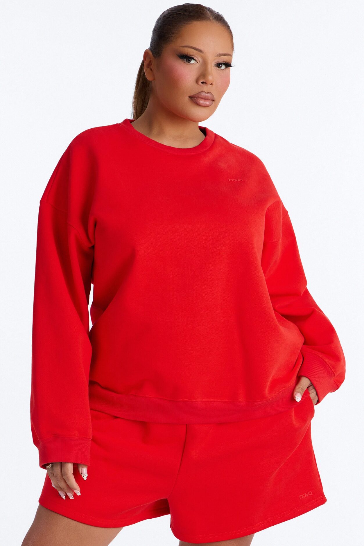 Libby Crew Neck Fleece Sweatshirt - Red