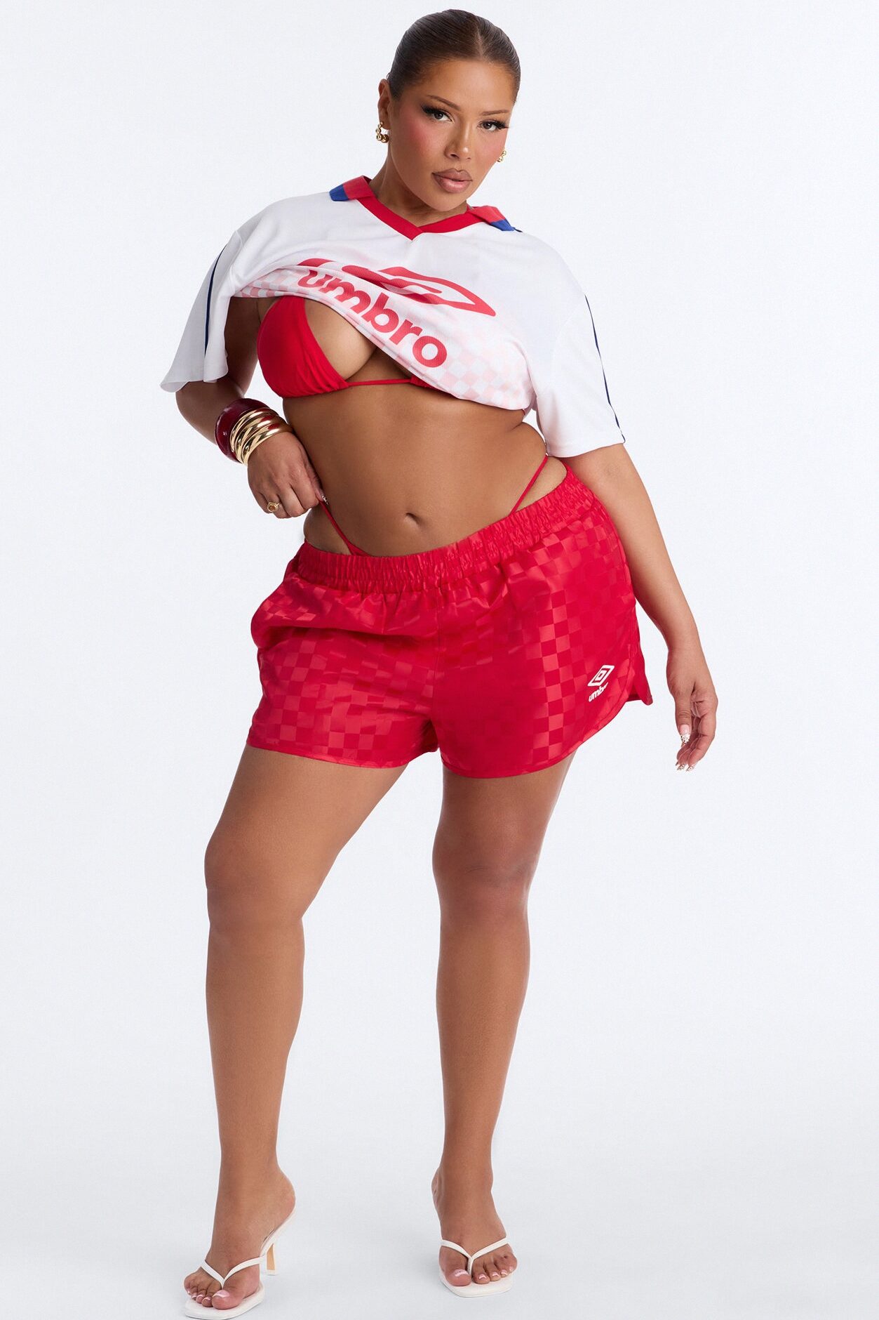 Umbro Checkered Soccer Sport Shorts - Red