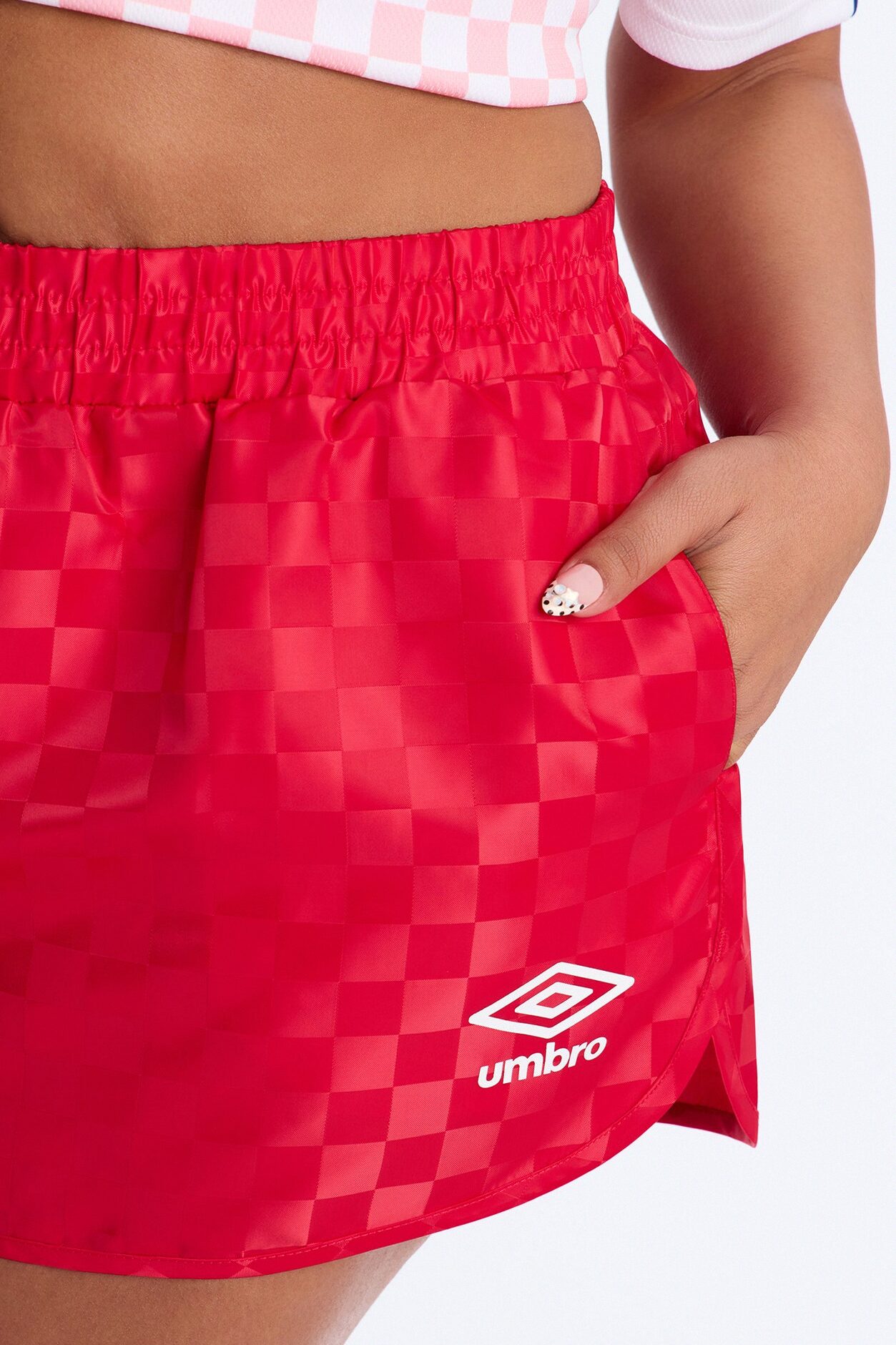 Umbro Checkered Soccer Sport Shorts - Red