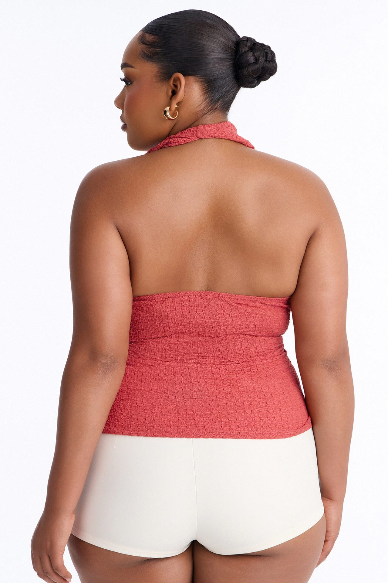 Sunny Textured Cowl Neck Hardware Halter Top - Terracotta