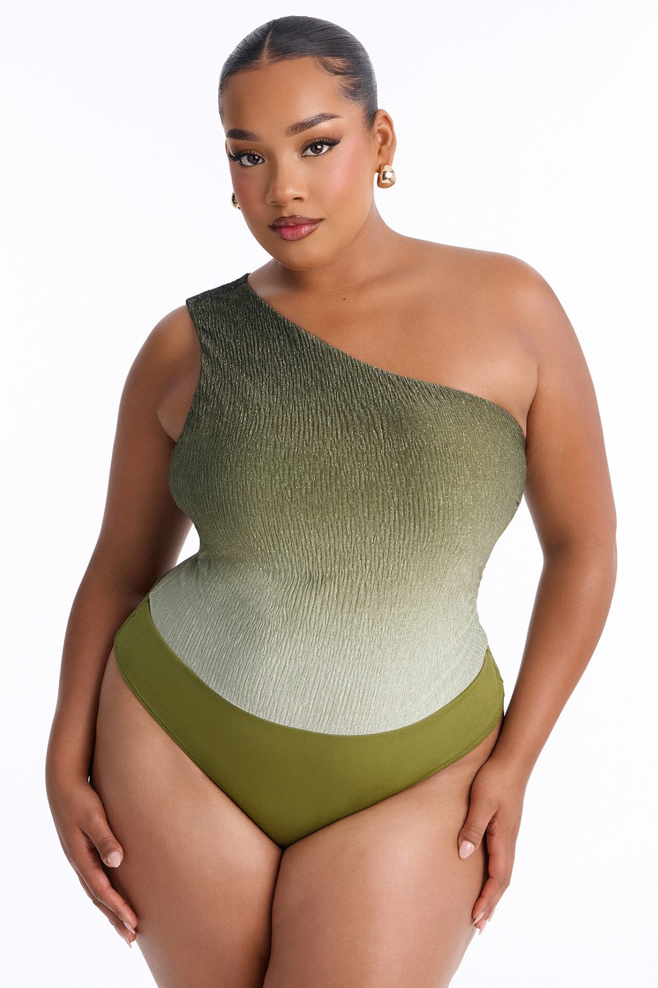 Olivia Ombre Metallic One Shoulder Bodysuit - Green/combo