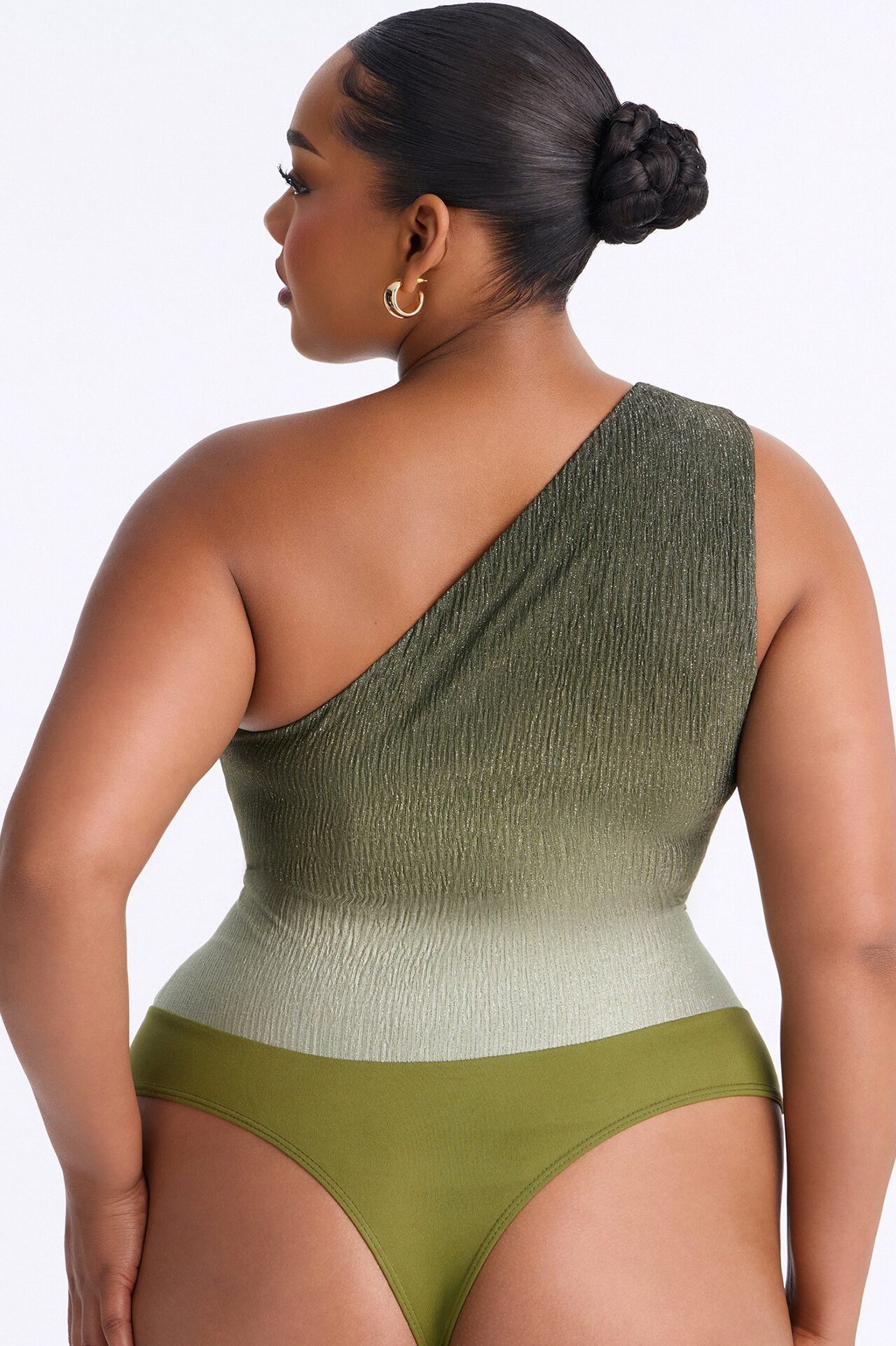 Olivia Ombre Metallic One Shoulder Bodysuit - Green/combo