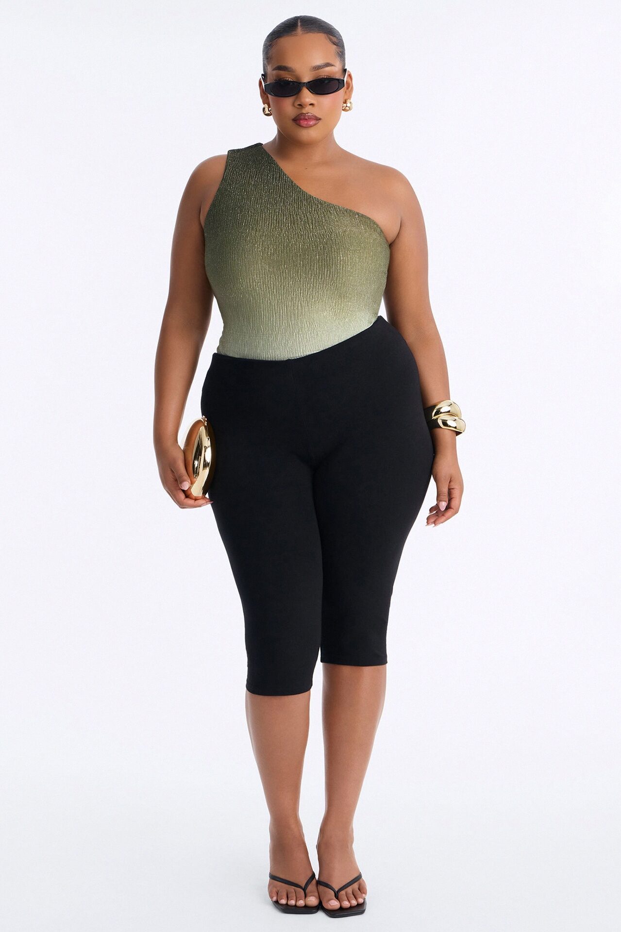 Olivia Ombre Metallic One Shoulder Bodysuit - Green/combo