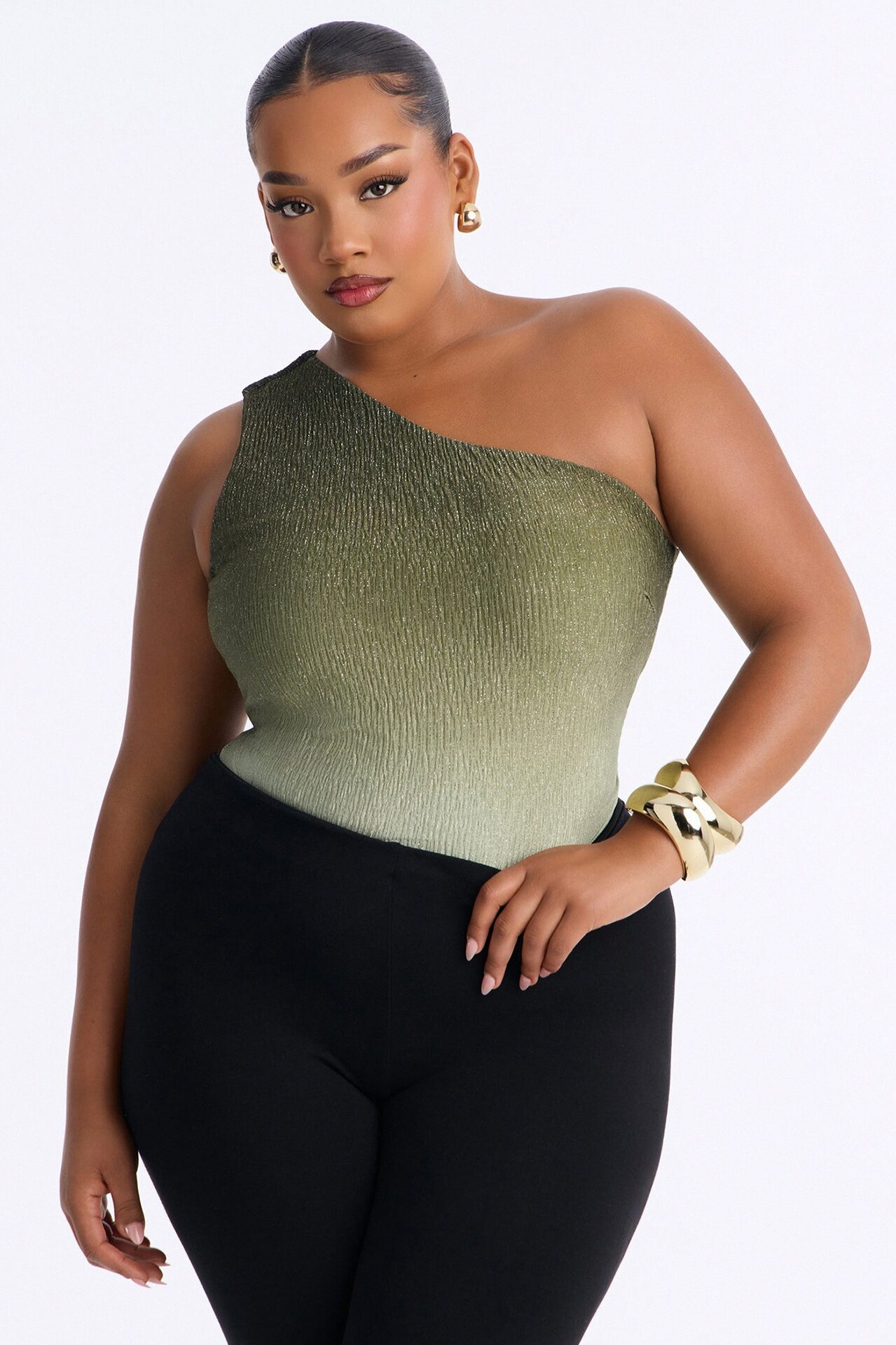 Olivia Ombre Metallic One Shoulder Bodysuit - Green/combo