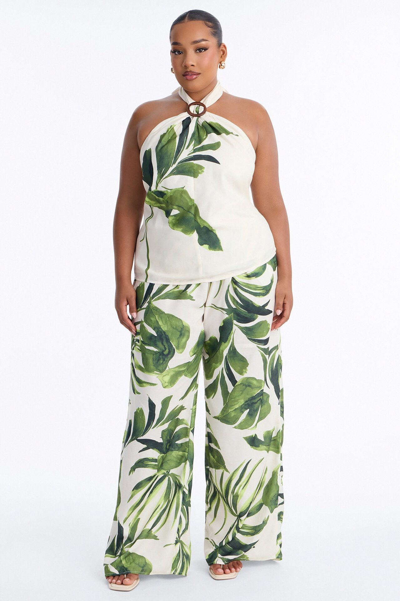 For The Moment Tropical Halter Pant Set - Green/combo