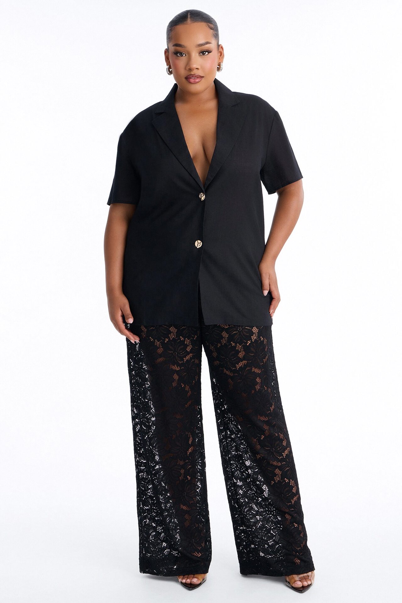 Understated Chic Laced Pant Set - Black